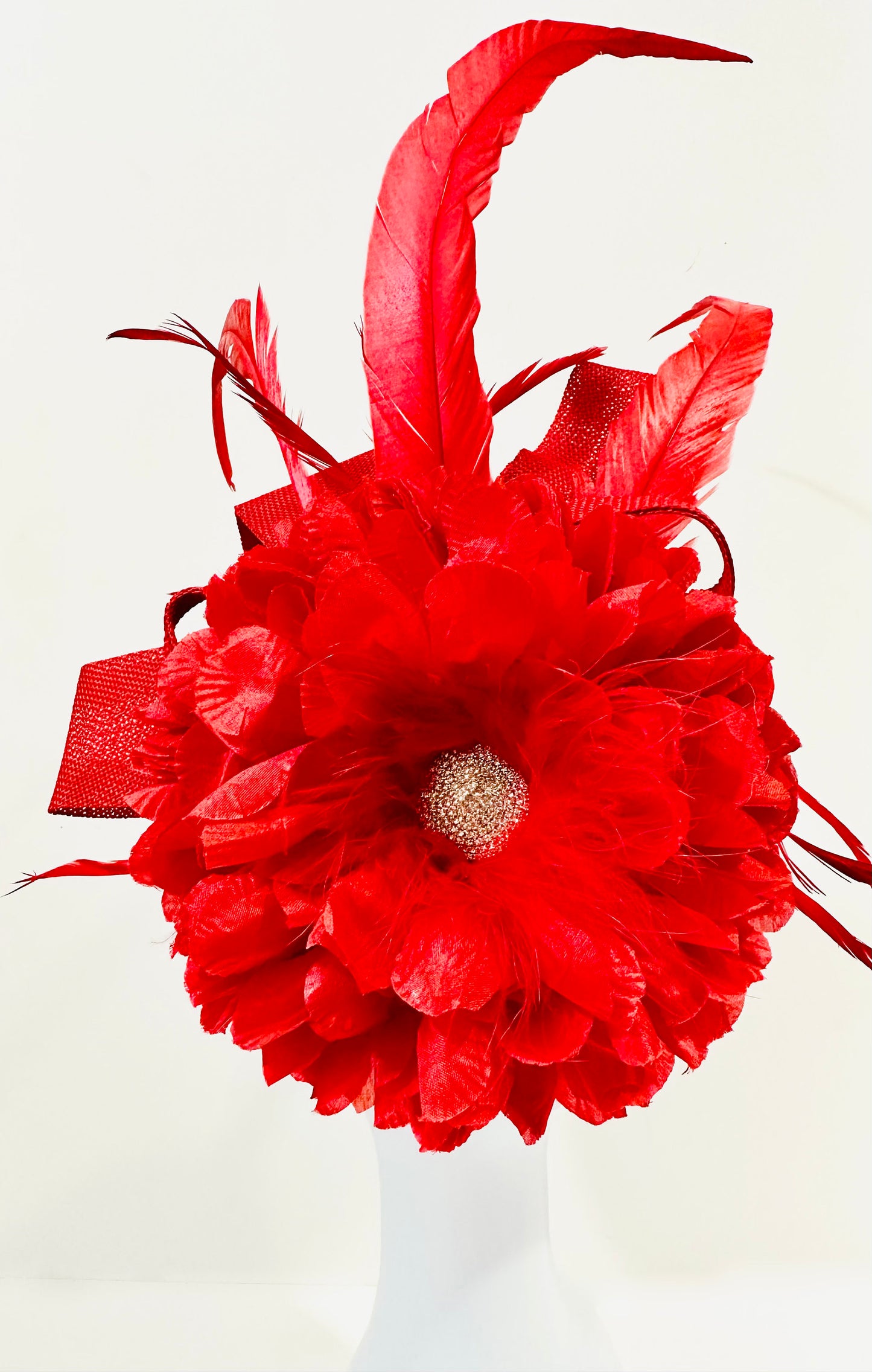 Red Fascinator Hat, Red Feather Flower Headband Fascinator Hat, Christmas Fascinator Hat, Church Wedding Fascinate, Kentucky Derby Hat