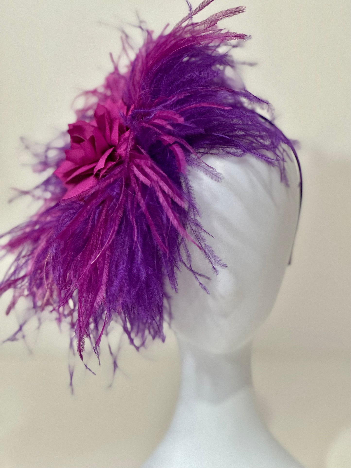 Magenta Plum Fasciantor Headband, Feather Bespoke Headband, Kentucky Derby Hat Fascinator,Magenta Wedding Fascinator Headband