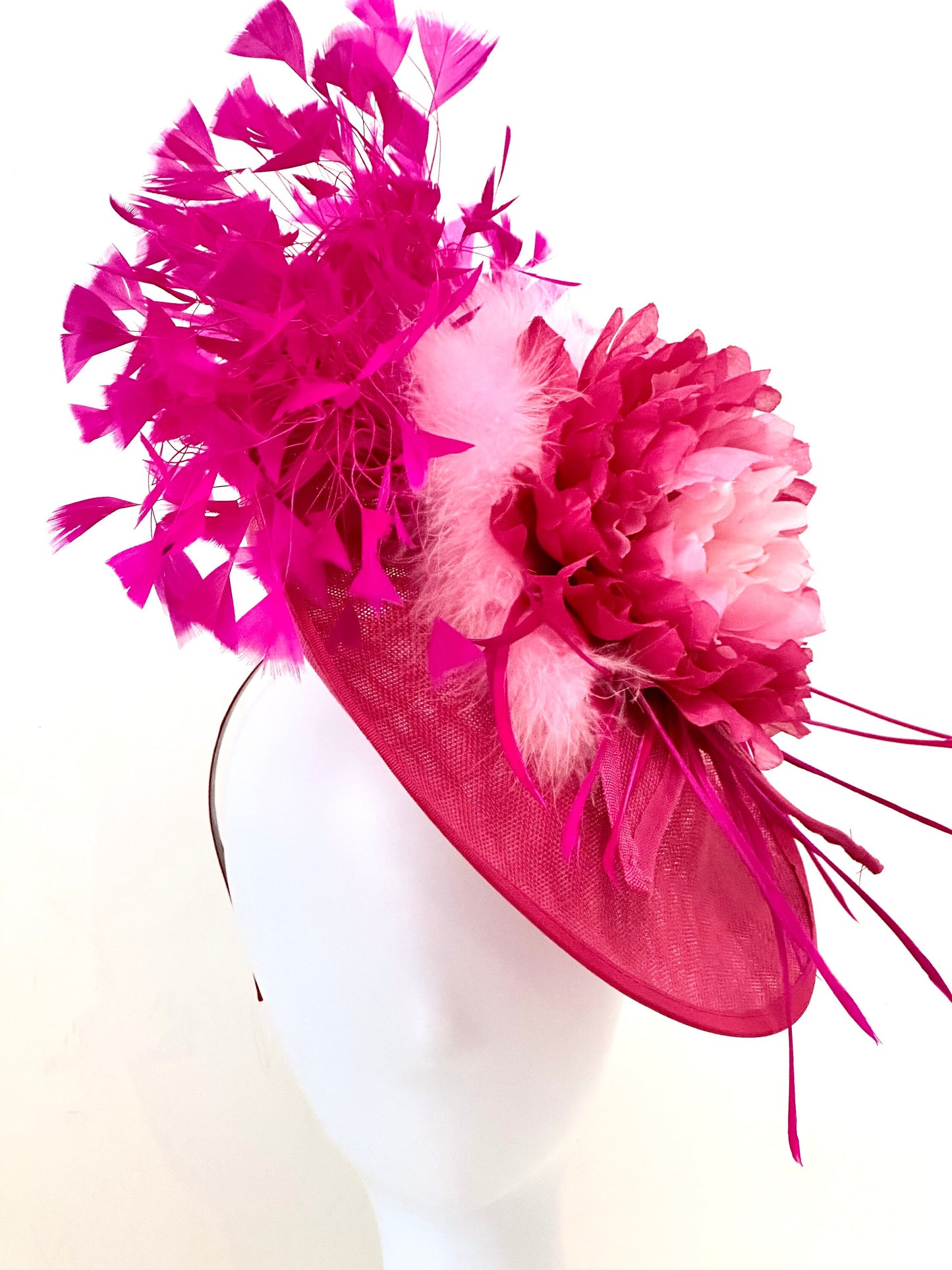 Hot Pink Pink Kentucky Derby Hat Fascinator,Wedding Fascinate  Derby Hat, Pink Church Wedding Fascinator, Garden Tea Party Hat