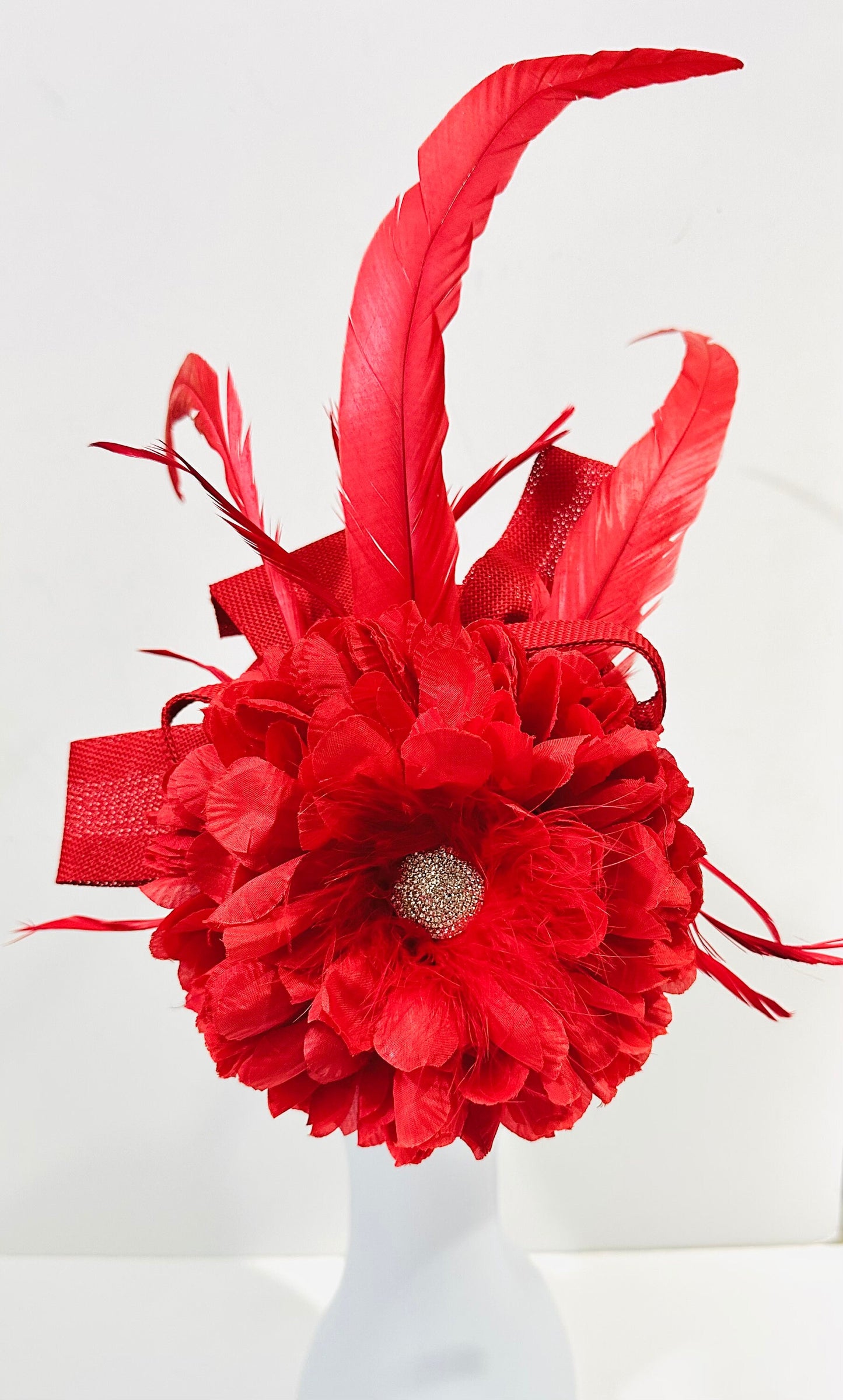 Red Fascinator Hat, Red Feather Flower Headband Fascinator Hat, Christmas Fascinator Hat, Church Wedding Fascinate, Kentucky Derby Hat