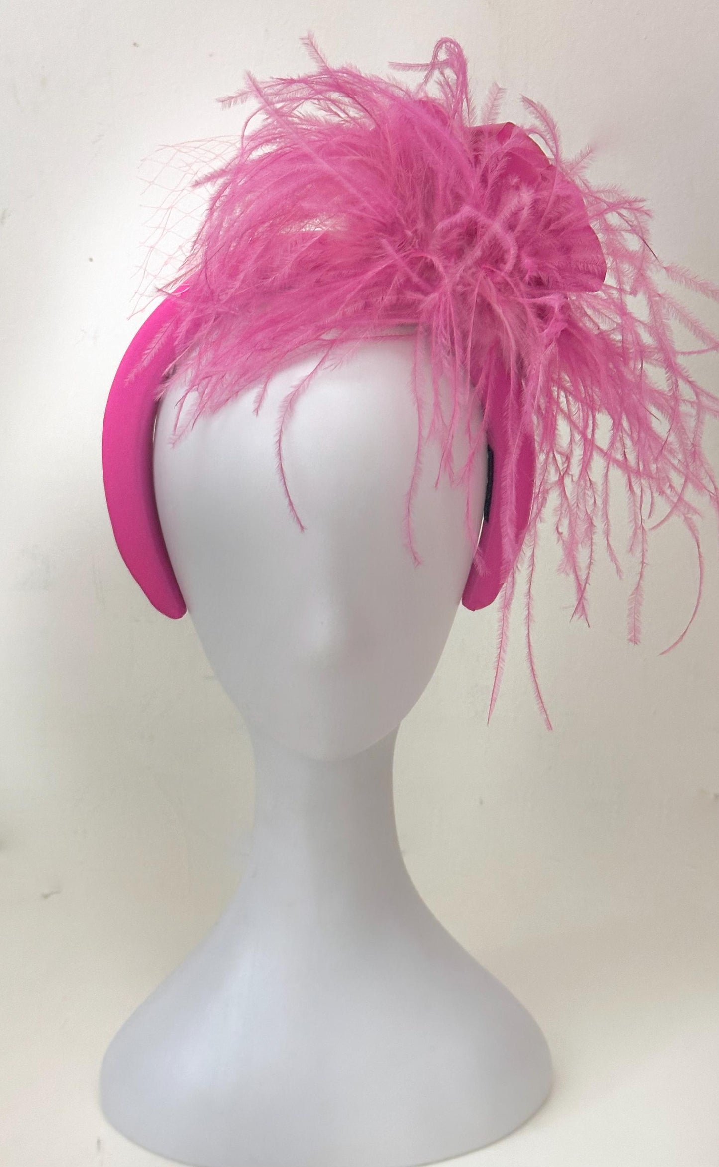 Pink Dusty Rose Feather Fascinator Headband, Church Wedding Headband Pink Light Pink Feather Headband,Bridal Veil Feather Padded Headband