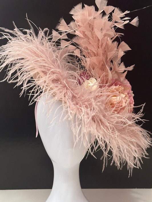 Couture Feather Fascinator Hat, Blush Fascinator Hat, Church Wedding Hat Fascinate, High Tea Hat, Fascinate, Feather Fascinator Hat