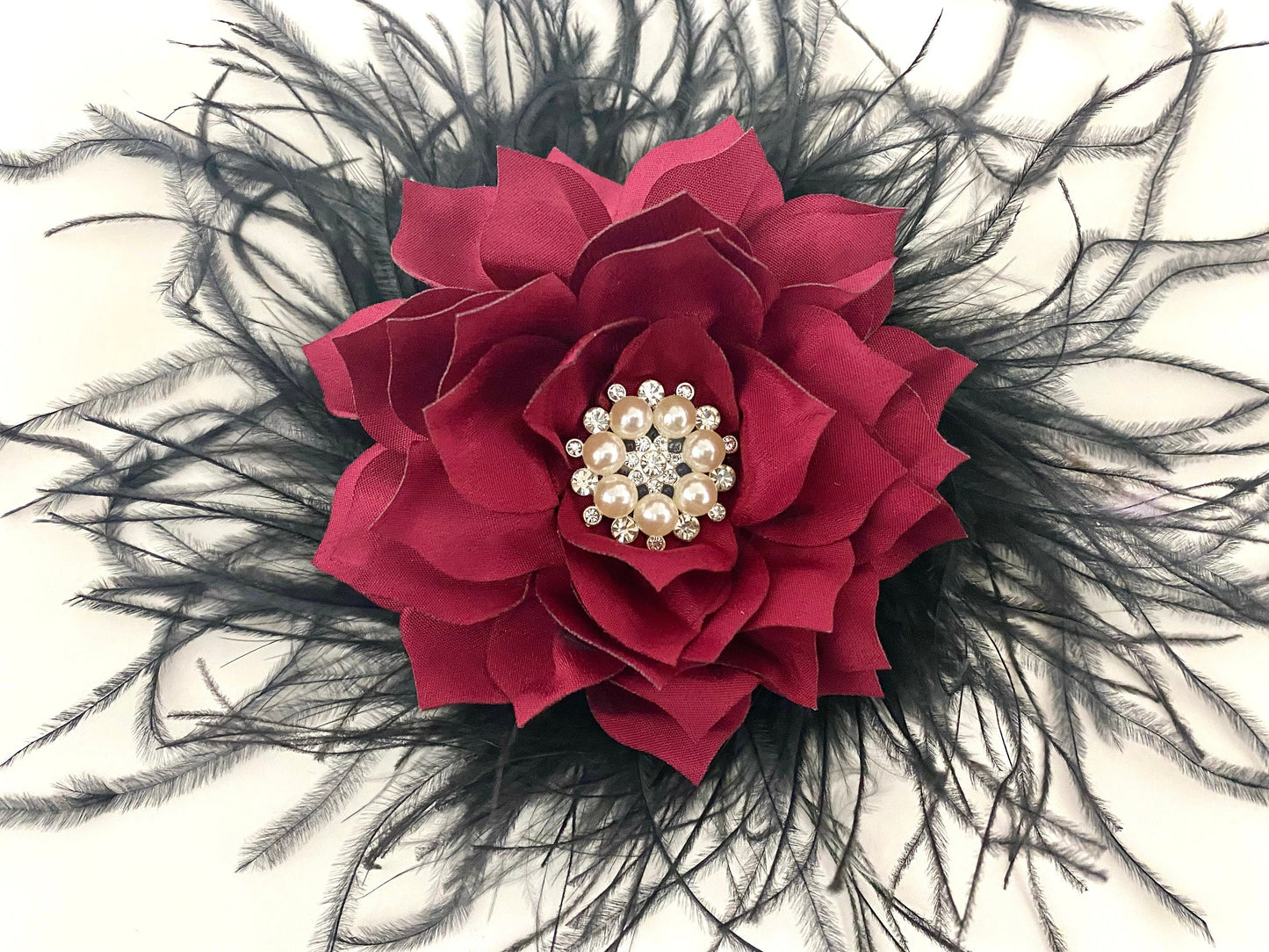 Burgundy Deep Red Wine Fascinator Clip, Navy Blue Hairpiece, Feather. Flower Clip, Black, Red, All Colors, Wedding Bridal Derby Fascinators