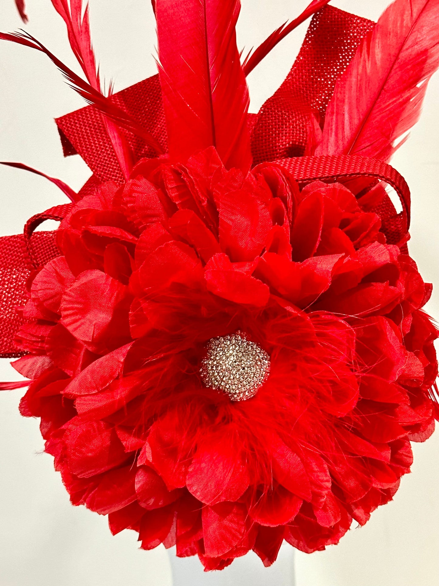 Red Fascinator Hat, Red Feather Flower Headband Fascinator Hat, Christmas Fascinator Hat, Church Wedding Fascinate, Kentucky Derby Hat