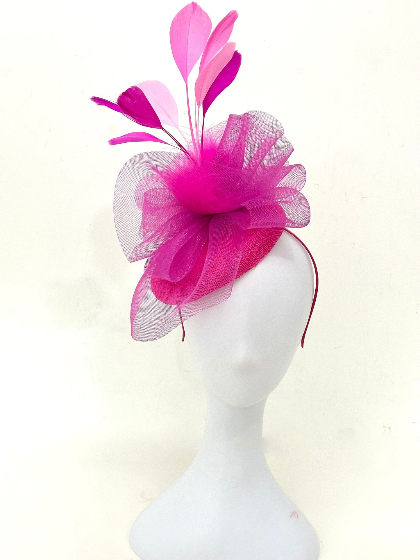 Hot Pink Fascinator Hat, Pink Kentucky Derby Hat Fascinator,  Church Wedding Hat, Tea Party Hat, Custom Feather Fascinator Hat