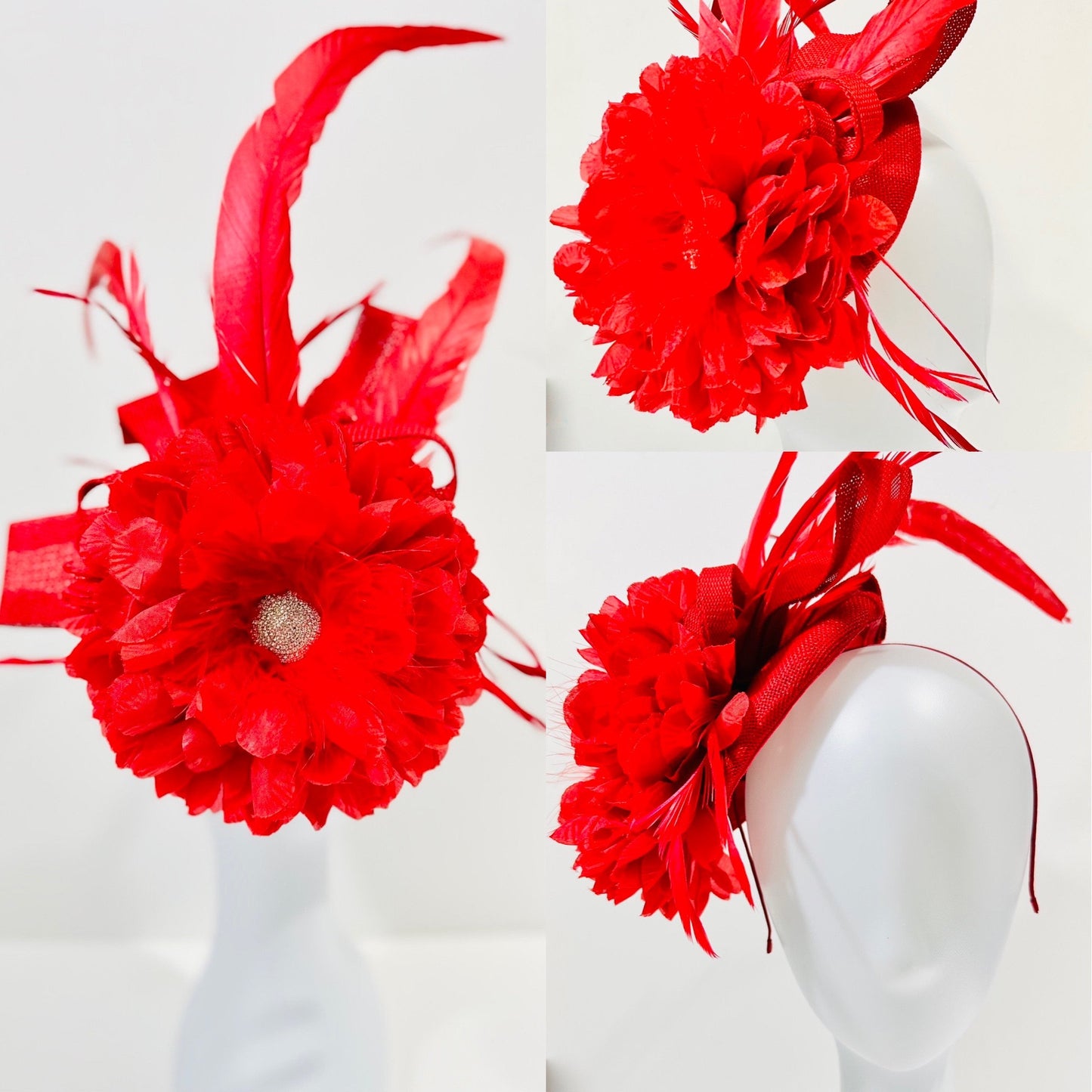 Red Fascinator Hat, Red Feather Flower Headband Fascinator Hat, Christmas Fascinator Hat, Church Wedding Fascinate, Kentucky Derby Hat