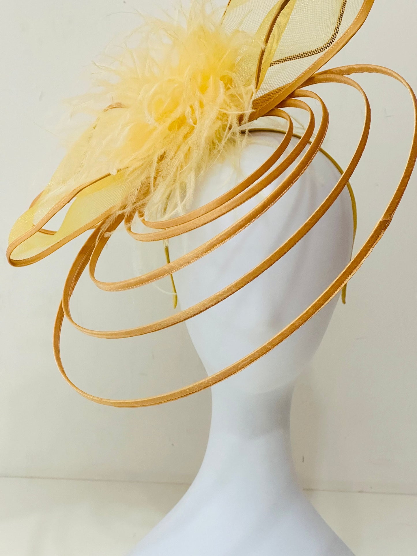 Wedding Bow Fascinator Headband, Modern Chic Spiral Headband, Black, Golden Yellow Bow Fascinator Headband, Modern Bride Spiral , Church Hat