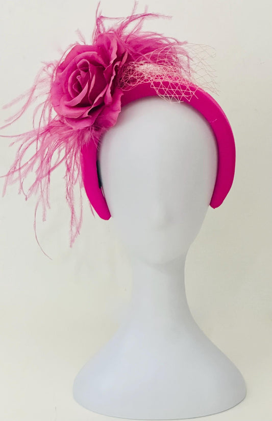 Pink Dusty Rose Feather Fascinator Headband, Church Wedding Headband Pink Light Pink Feather Headband,Bridal Veil Feather Padded Headband