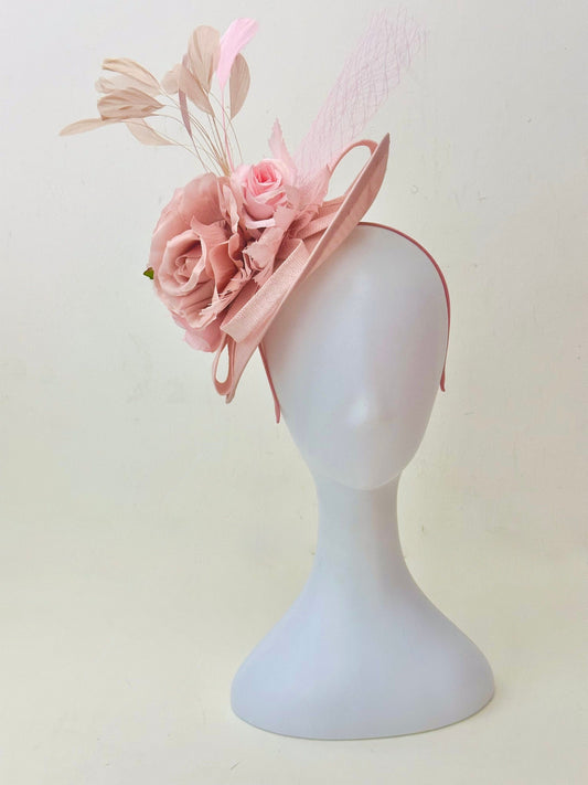 Pink Dusty Pink Rose Fascinator Hat, Church Wedding Hat, Pink Fascinate Hat, Light Pink Rose Derby Fascinator Hat, High Tea Party Hat