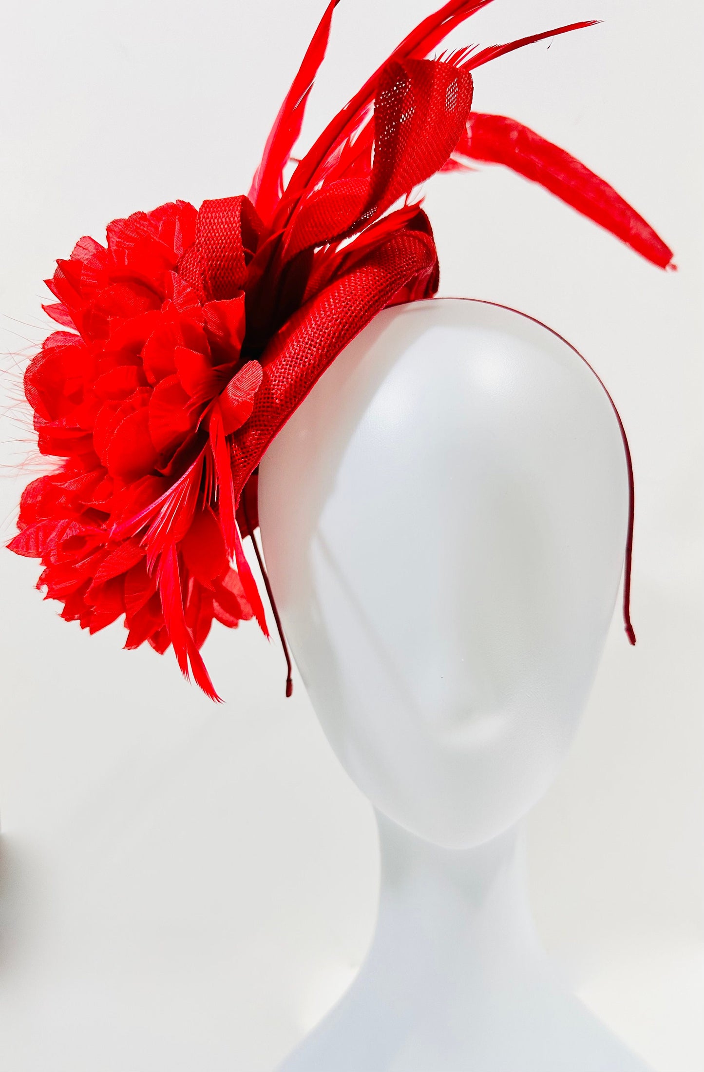 Red Fascinator Hat, Red Feather Flower Headband Fascinator Hat, Christmas Fascinator Hat, Church Wedding Fascinate, Kentucky Derby Hat