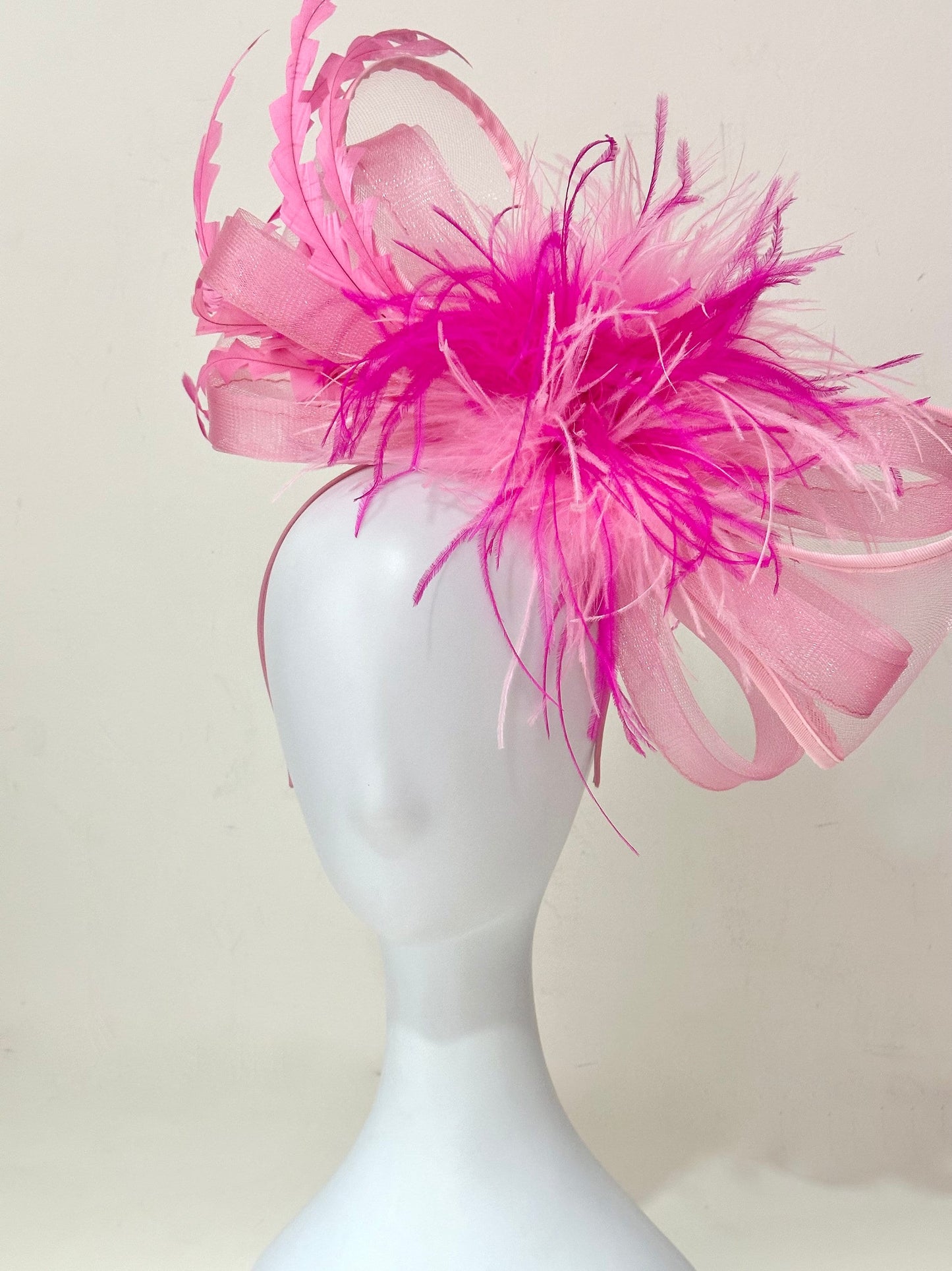 Magenta Pink Bow Feather Headband Fascinator, Custom Feather Bow Fascinator, Kentucky Derby Hat Fascinator Headband, Green, Hot Pink, White