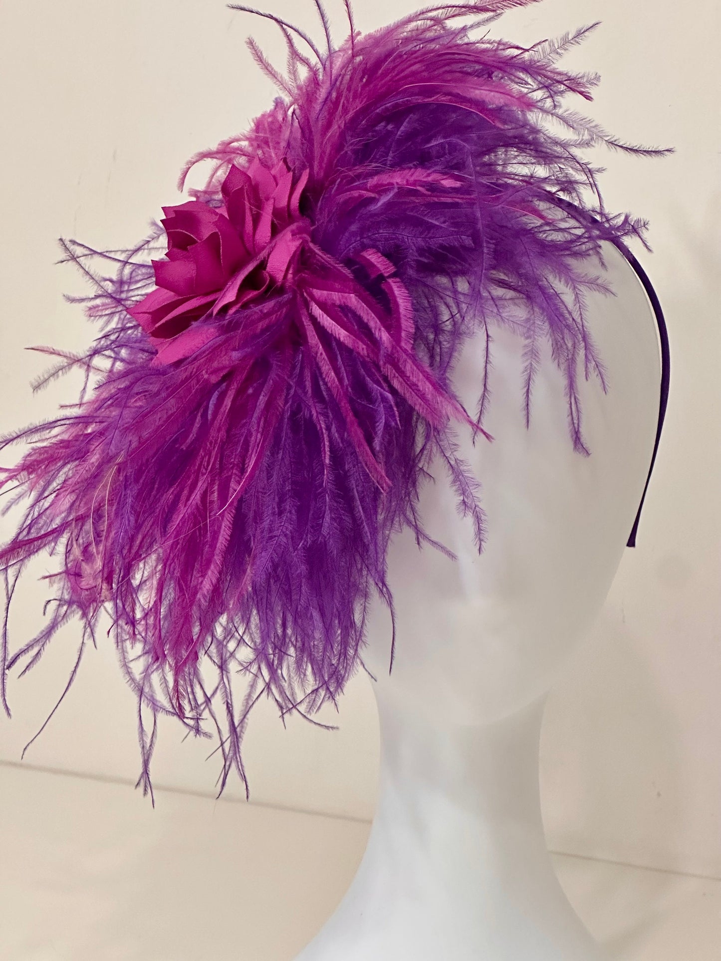 Magenta Plum Fasciantor Headband, Feather Bespoke Headband, Kentucky Derby Hat Fascinator,Magenta Wedding Fascinator Headband