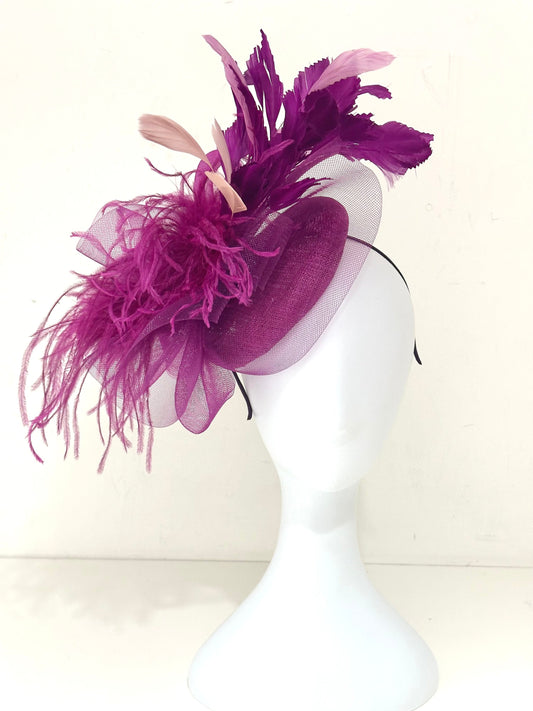 Magenta Plum Fascinator Hat, Kentucky Derby Hat Fascinator Headband, Church Wedding Fascinate Hat, Garden Tea Party Hat,