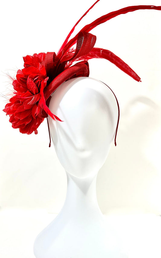 Red Fascinator Hat, Red Feather Flower Headband Fascinator Hat, Christmas Fascinator Hat, Church Wedding Fascinate, Kentucky Derby Hat