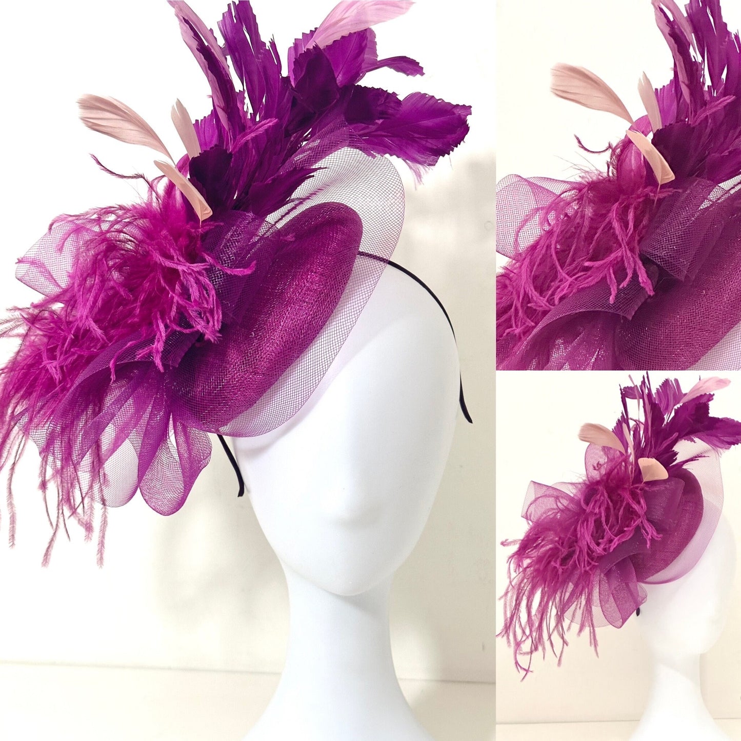 Magenta Plum Fascinator Hat, Kentucky Derby Hat Fascinator Headband, Church Wedding Fascinate Hat, Garden Tea Party Hat,