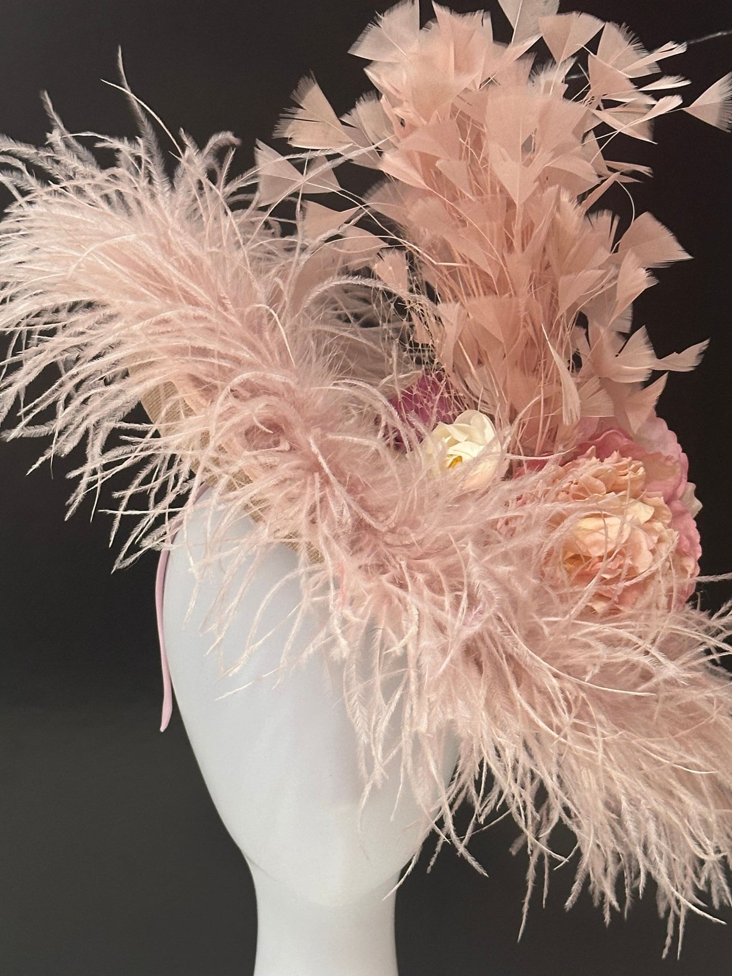 Couture Feather Fascinator Hat, Blush Fascinator Hat, Church Wedding Hat Fascinate, High Tea Hat, Fascinate, Feather Fascinator Hat