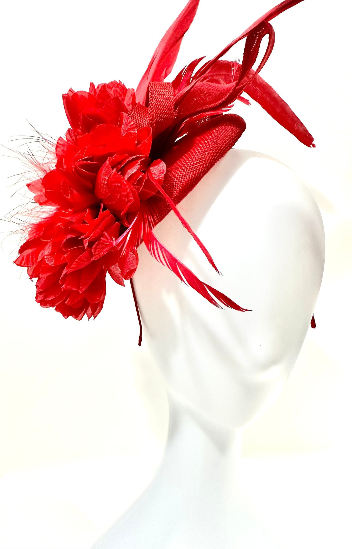 Red Fascinator Hat, Red Feather Flower Headband Fascinator Hat, Christmas Fascinator Hat, Church Wedding Fascinate, Kentucky Derby Hat