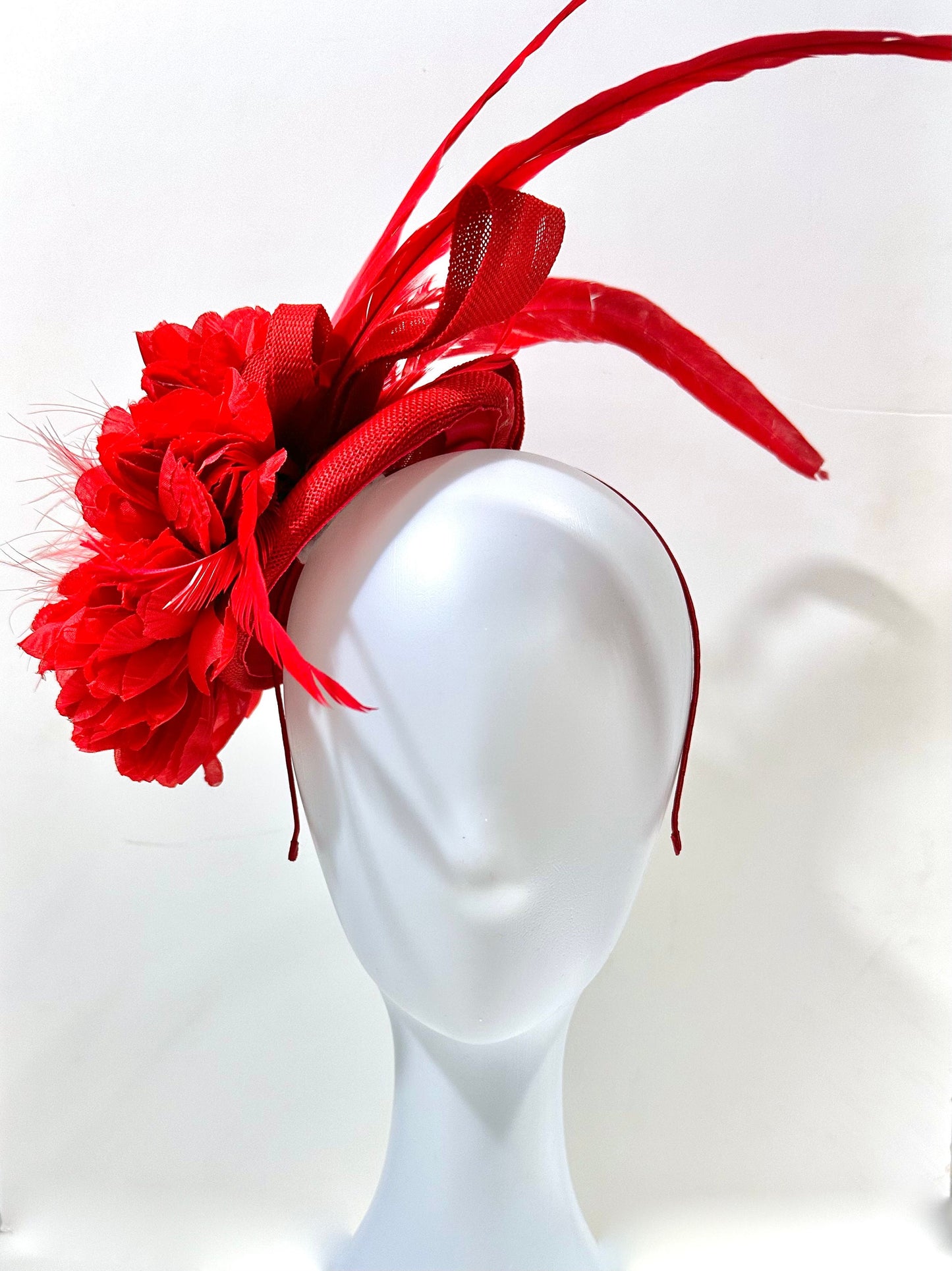 Red Fascinator Hat, Red Feather Flower Headband Fascinator Hat, Christmas Fascinator Hat, Church Wedding Fascinate, Kentucky Derby Hat