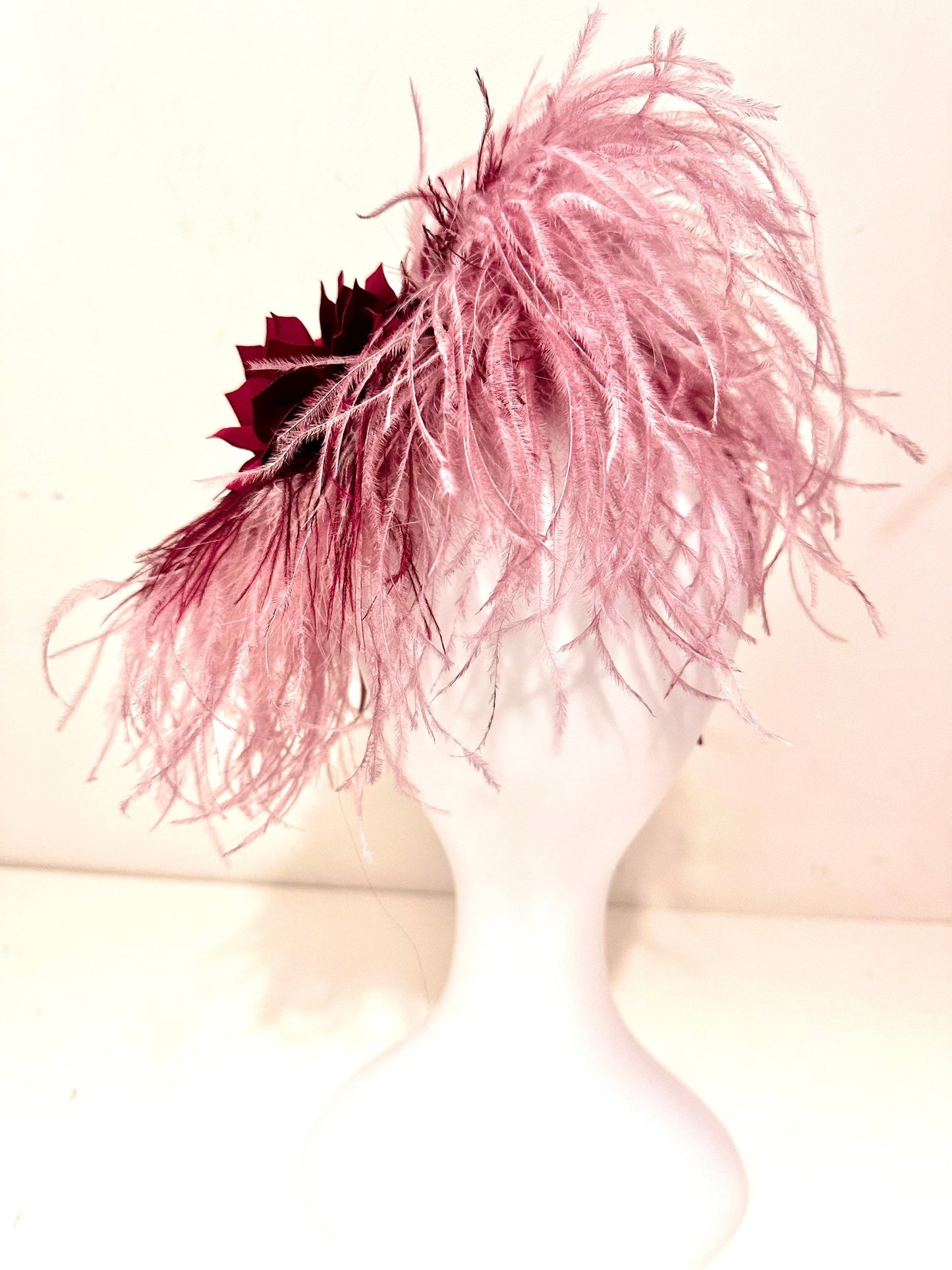 Red Wine Dusty Rose Fascinator Headband, Wedding Fascinator, Feather Headband, Custom Kentucky Derby Hat Fascinator, Custom Feather Headband