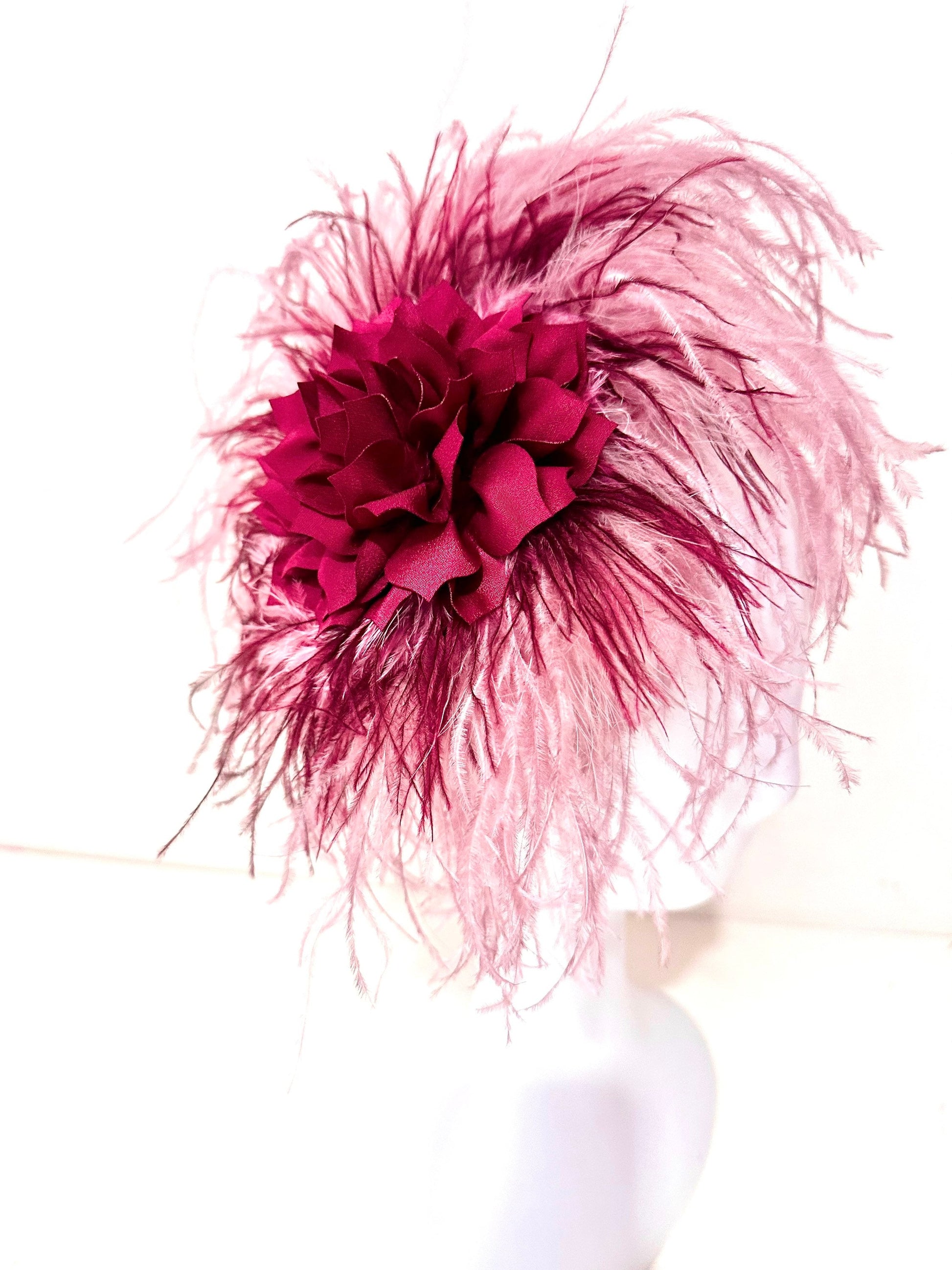 Red Wine Dusty Rose Fascinator Headband, Wedding Fascinator, Feather Headband, Custom Kentucky Derby Hat Fascinator, Custom Feather Headband