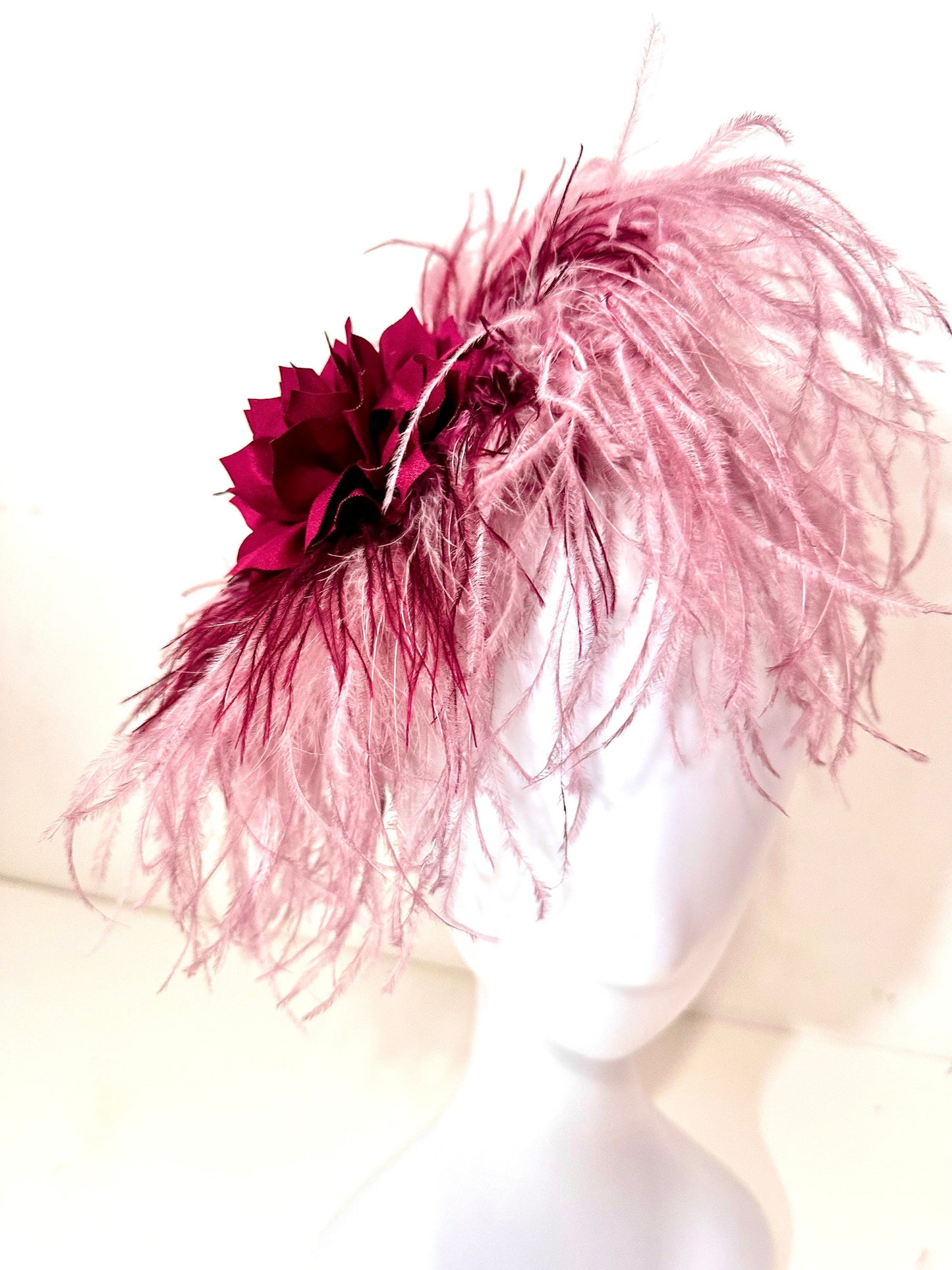 Red Wine Dusty Rose Fascinator Headband, Wedding Fascinator, Feather Headband, Custom Kentucky Derby Hat Fascinator, Custom Feather Headband