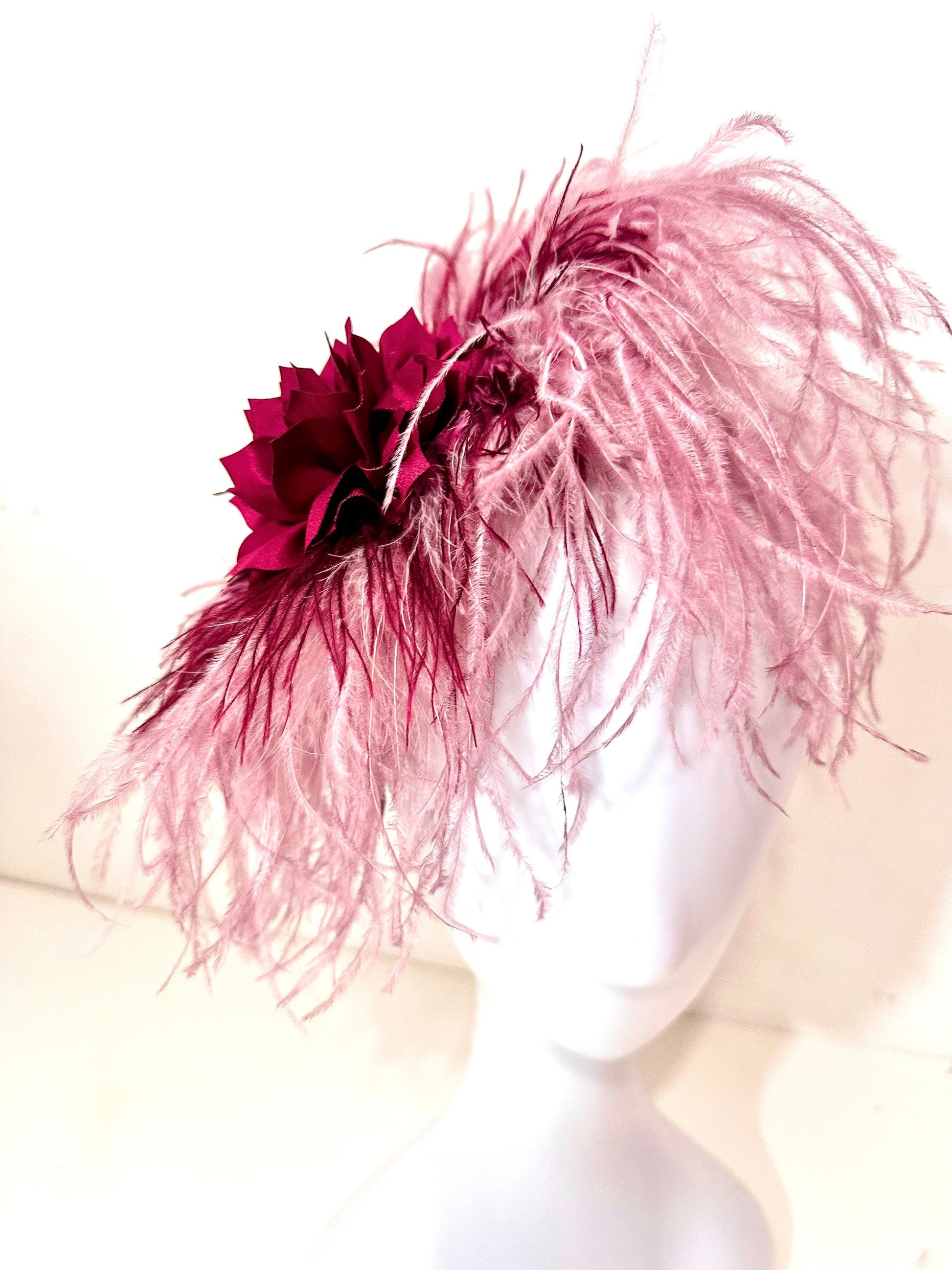 Red Wine Dusty Rose Fascinator Headband, Wedding Fascinator, Feather Headband, Custom Kentucky Derby Hat Fascinator, Custom Feather Headband