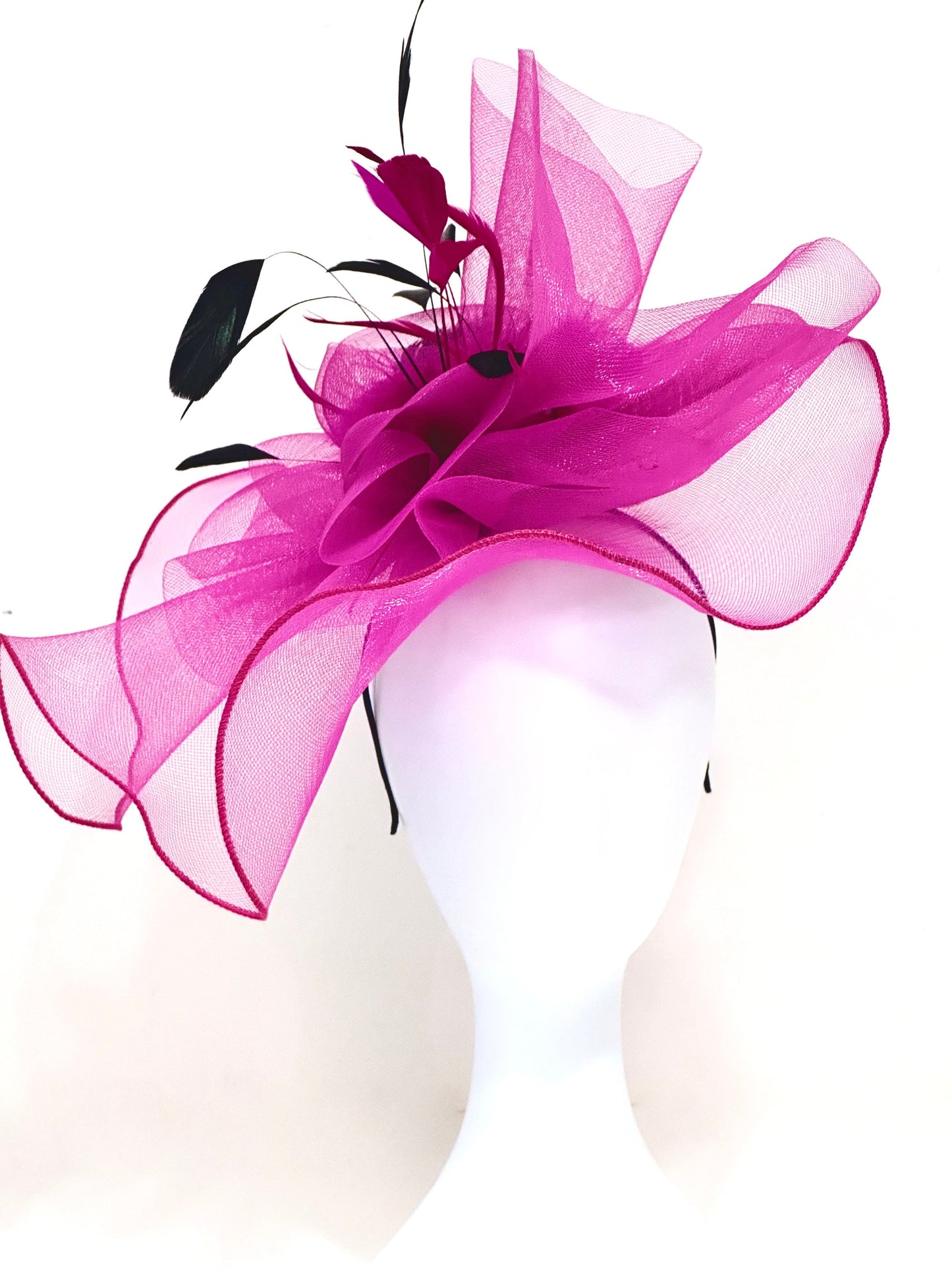 Navy Fascinator Hat Headband, Church Wedding Derby Hat, Navy, Fuchsia Pink Church Derby Hat, Garden Tea Party Hat, Church Hat,