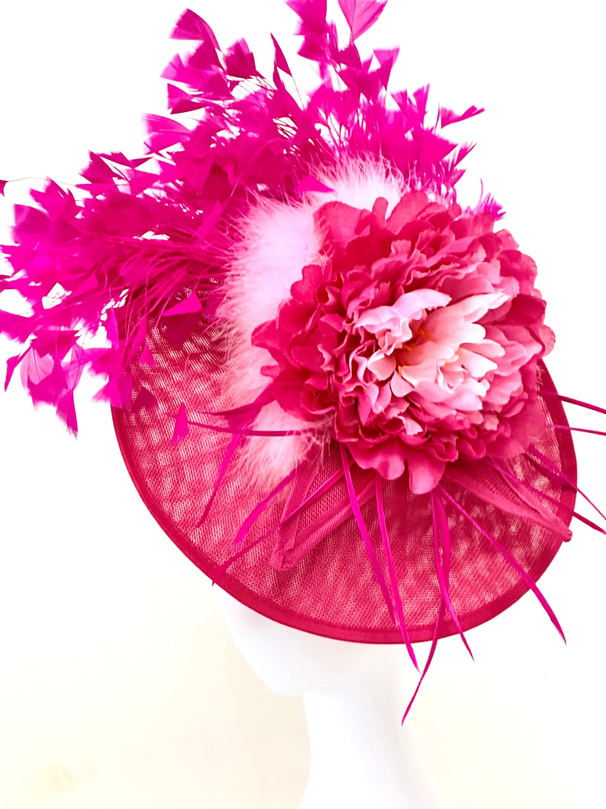 Pink Fascinator Hat, Church Wedding Hat, Derby Fascinator Hat, Pink Hot Pink Derby Hat, Wedding Fascinate, High Tea Party Hat,