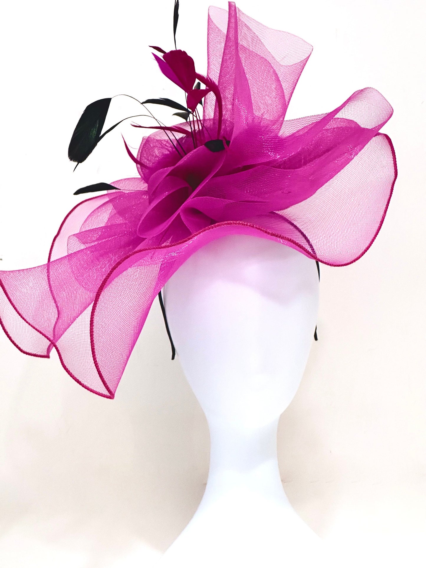 Big Kentucky Derby Hat, Deep Red Wine Fascinator Hat, Berry Pink, Black,Navy Derby Hat, Church Hat Fascinator,Sheer Crinoline Derby Hat