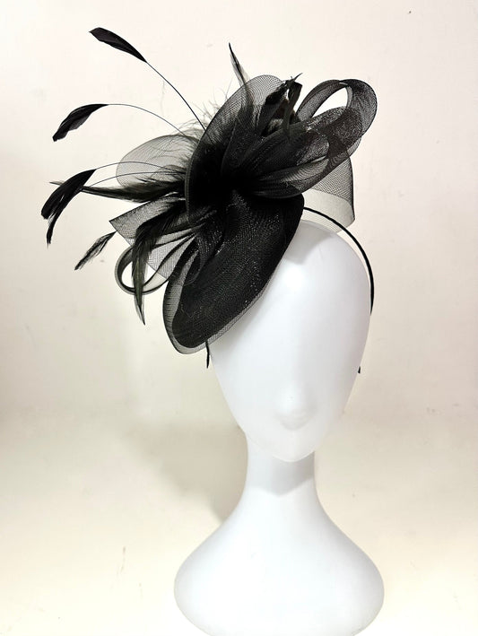 Black Fascinator Hat, Kentucky Derby Hat Fascinate, Black Feather Derby Hat, Wedding Fascinate Hat, Black Derby Church Hat Fascinator