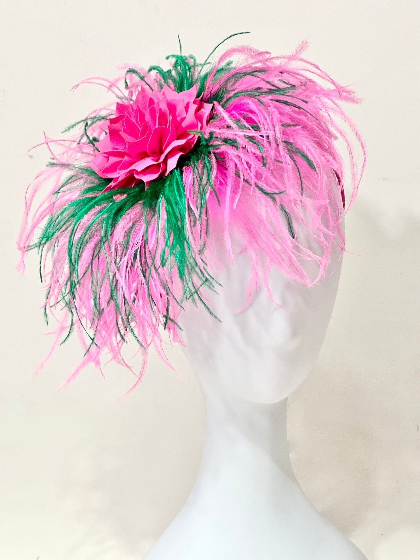 Custom Kentucky Derby Fascinator, Bright Pink Green Navy Blush Beige Ostrich Feather Fascinator Headband, Let me Customize yours!!