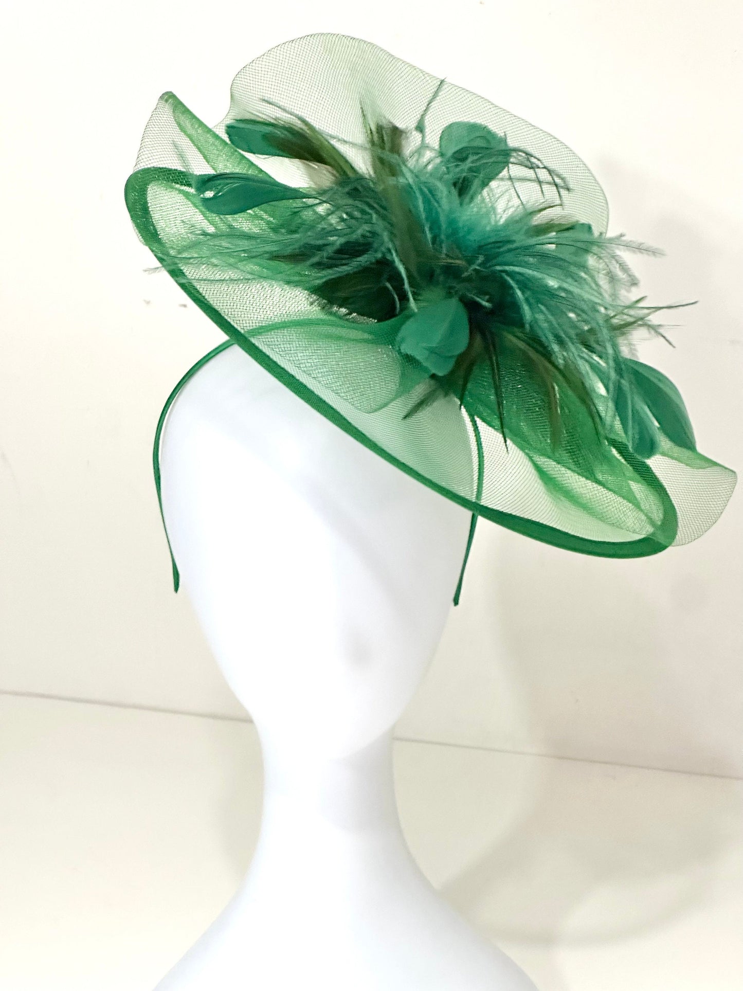 Navy Kentucky Derby Fascinator Headband, Navy,Pink, Green Feather Hat, High Tea Hat, Pink, Navy, Black Fascinator Hat, Church Hat