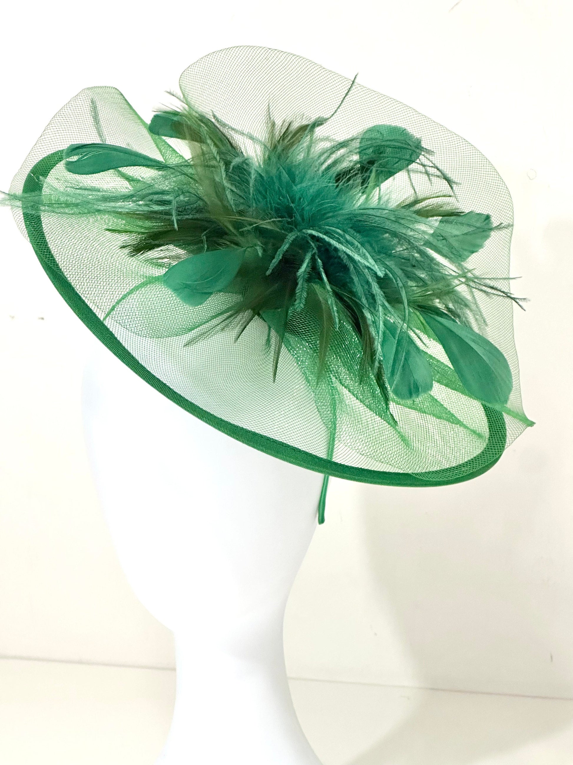 Navy Kentucky Derby Fascinator Headband, Navy,Pink, Green Feather Hat, High Tea Hat, Pink, Navy, Black Fascinator Hat, Church Hat