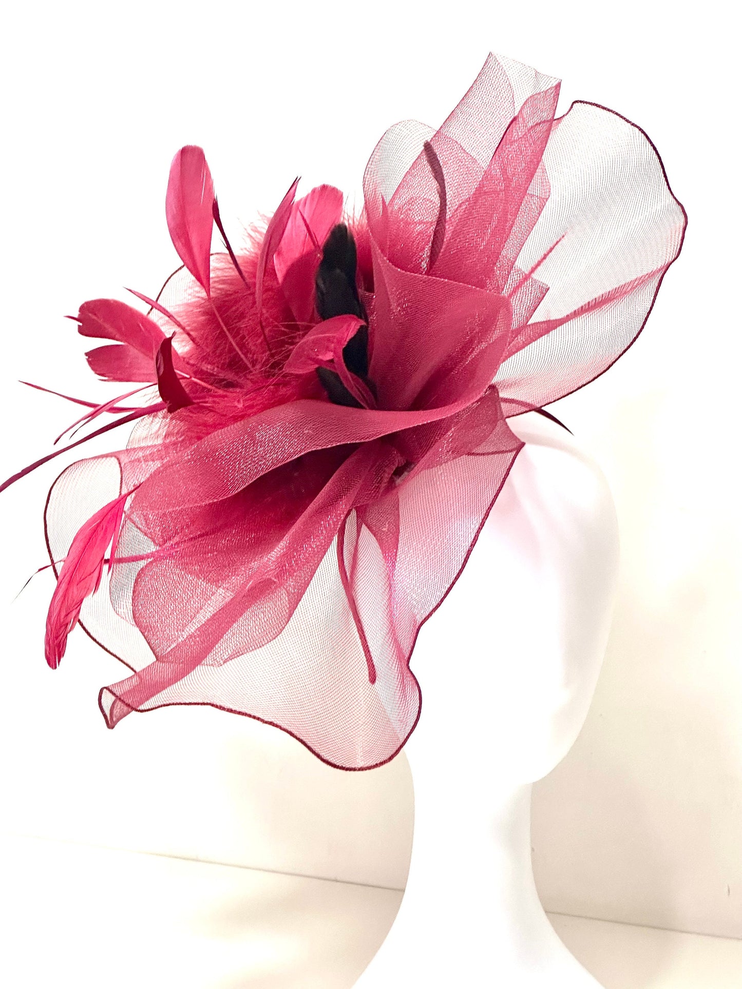 Big Kentucky Derby Hat, Deep Red Wine Fascinator Hat, Berry Pink, Black,Navy Derby Hat, Church Hat Fascinator,Sheer Crinoline Derby Hat