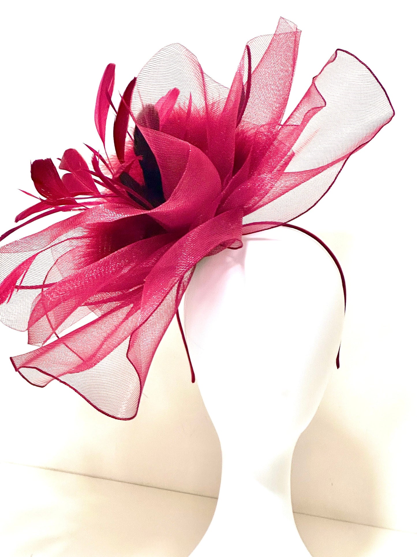 Fuchsia Pink Fascinator Hat, Pink Crinoline Derby Fascinator Hat, Deep Pink Church Hat, Green, Navy, High Tea Church Hat,