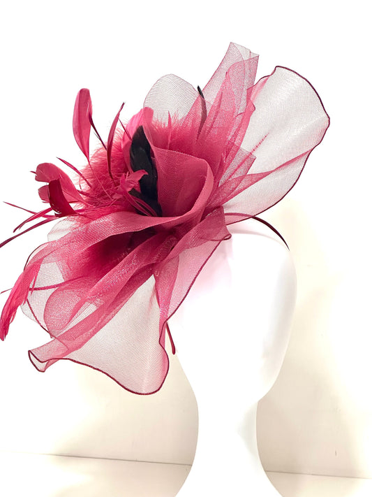 Big Kentucky Derby Hat, Deep Red Wine Fascinator Hat, Berry Pink, Black,Navy Derby Hat, Church Hat Fascinator,Sheer Crinoline Derby Hat