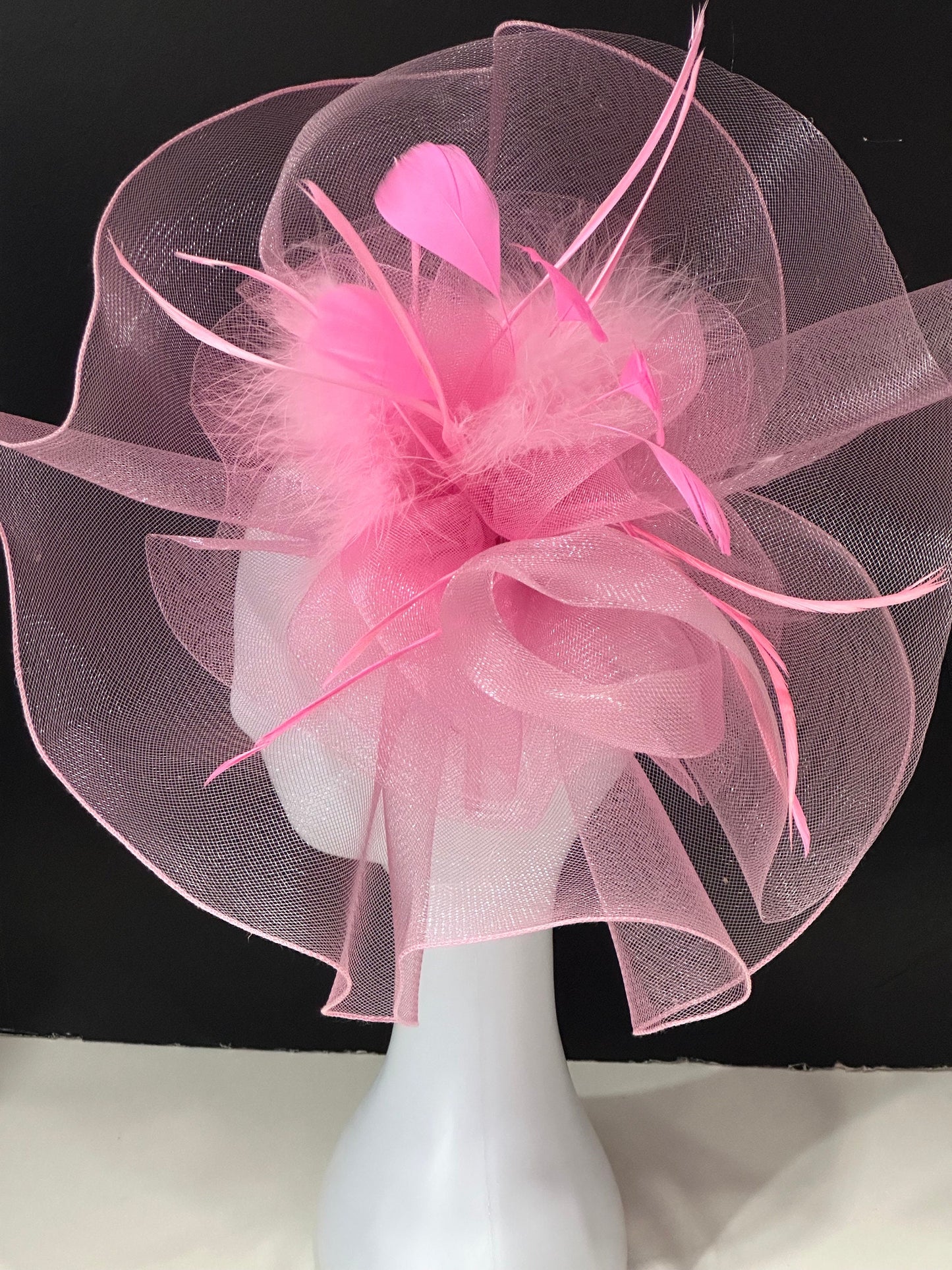 Fuchsia Pink Fascinator Hat, Pink Crinoline Derby Fascinator Hat, Deep Pink Church Hat, Green, Navy, High Tea Church Hat,