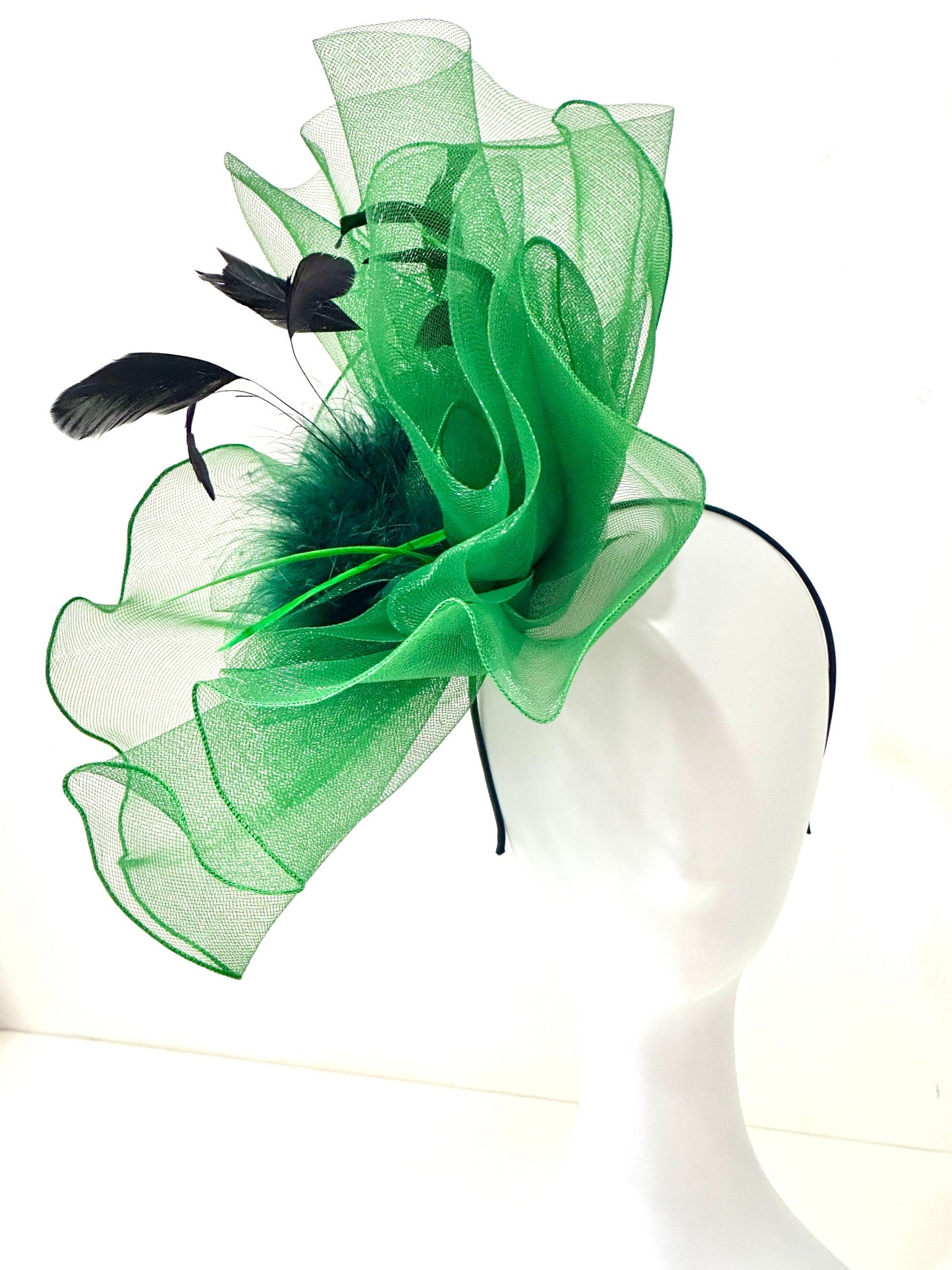 Fuchsia Pink Fascinator Hat, Pink Crinoline Derby Fascinator Hat, Deep Pink Church Hat, Green, Navy, High Tea Church Hat,