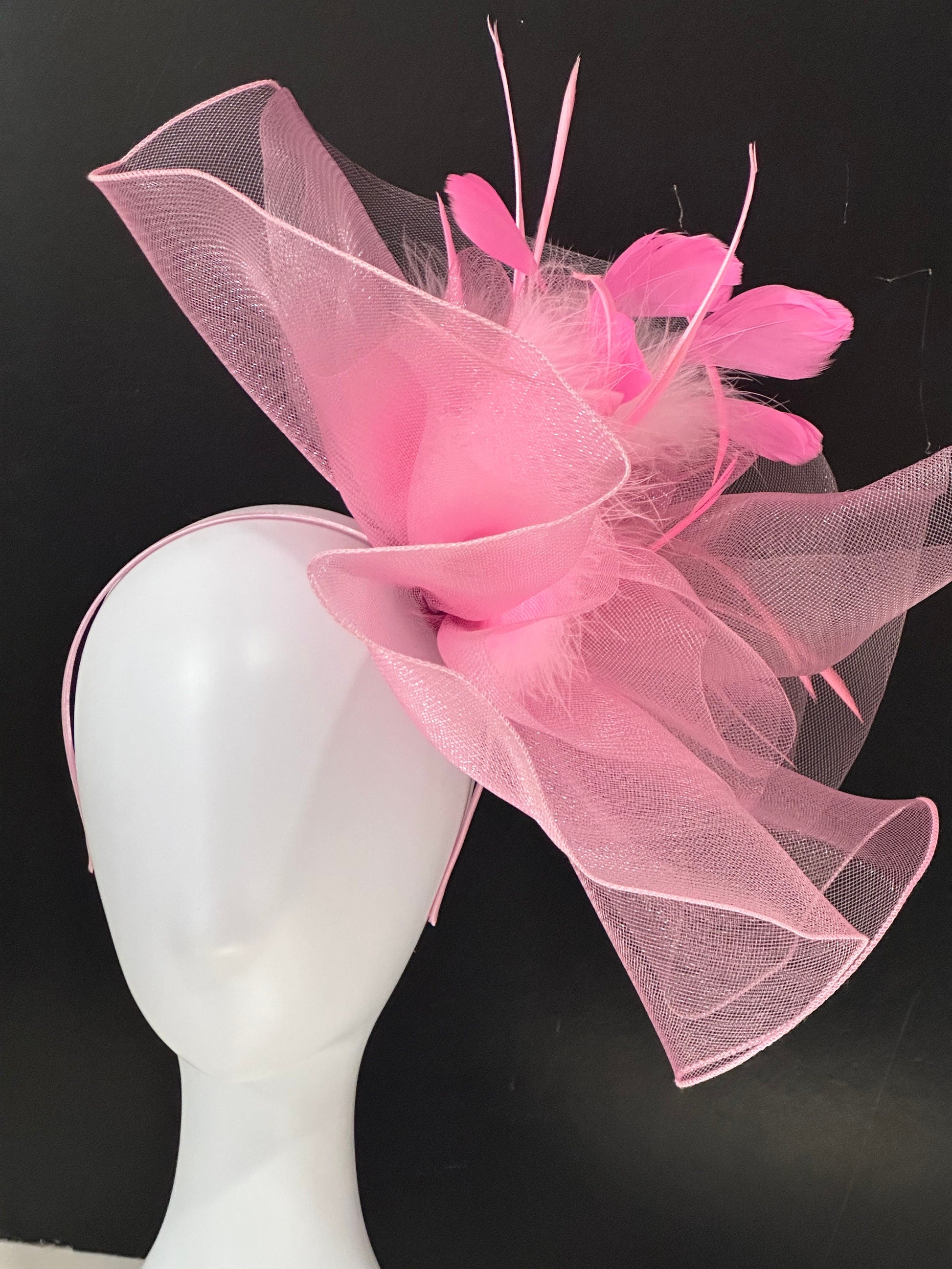 Fuchsia Pink Fascinator Hat, Pink Crinoline Derby Fascinator Hat, Deep Pink Church Hat, Green, Navy, High Tea Church Hat,