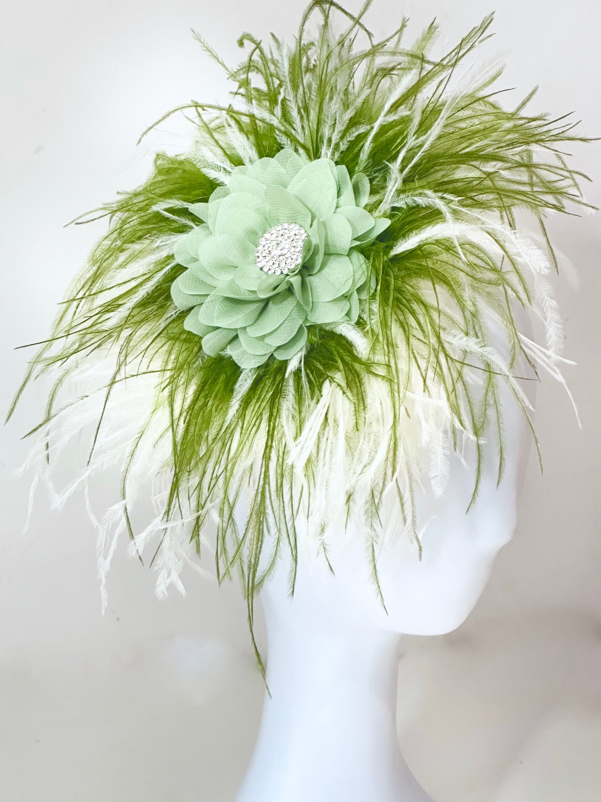 Sage Green Ivory Fascinator Headband, Wedding. Fascinate, Army Green Feather Fascinator Headband, Church Derby Hat, Wedding Fascinator