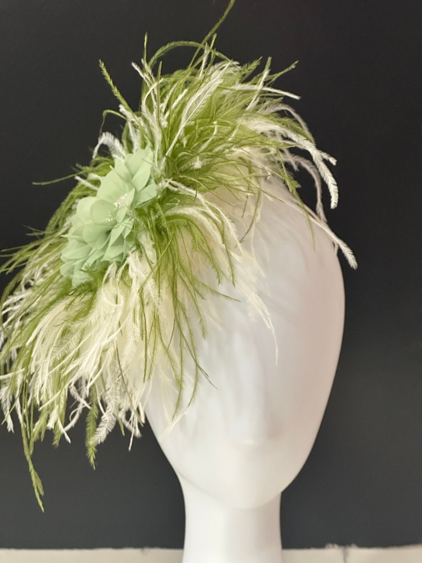 Sage Green Ivory Fascinator Headband, Wedding. Fascinate, Army Green Feather Fascinator Headband, Church Derby Hat, Wedding Fascinator