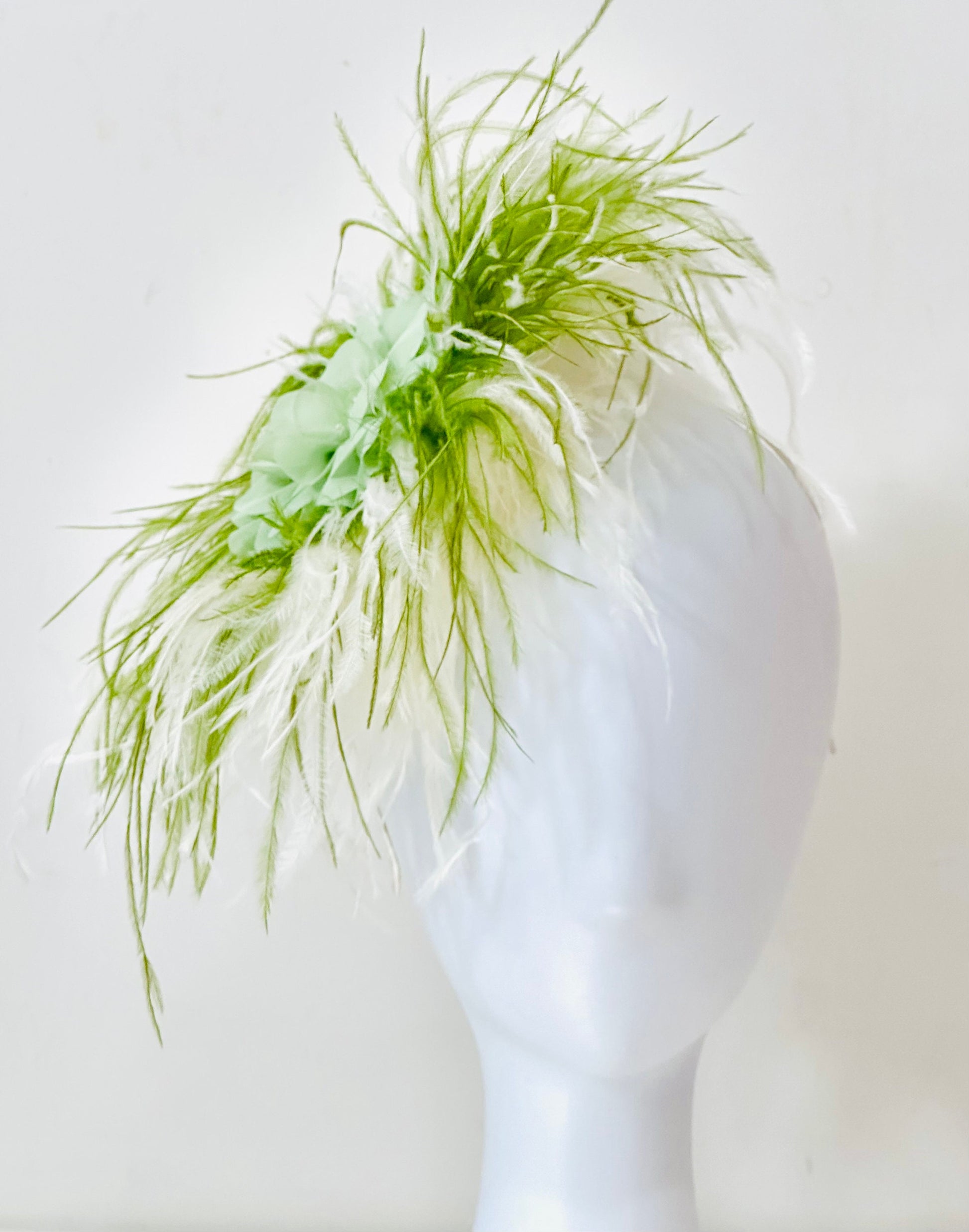 Sage Green Ivory Fascinator Headband, Wedding. Fascinate, Army Green Feather Fascinator Headband, Church Derby Hat, Wedding Fascinator