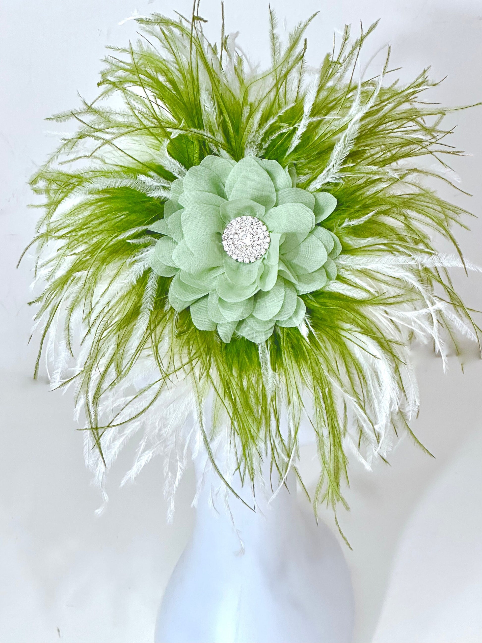 Sage Green Ivory Fascinator Headband, Wedding. Fascinate, Army Green Feather Fascinator Headband, Church Derby Hat, Wedding Fascinator