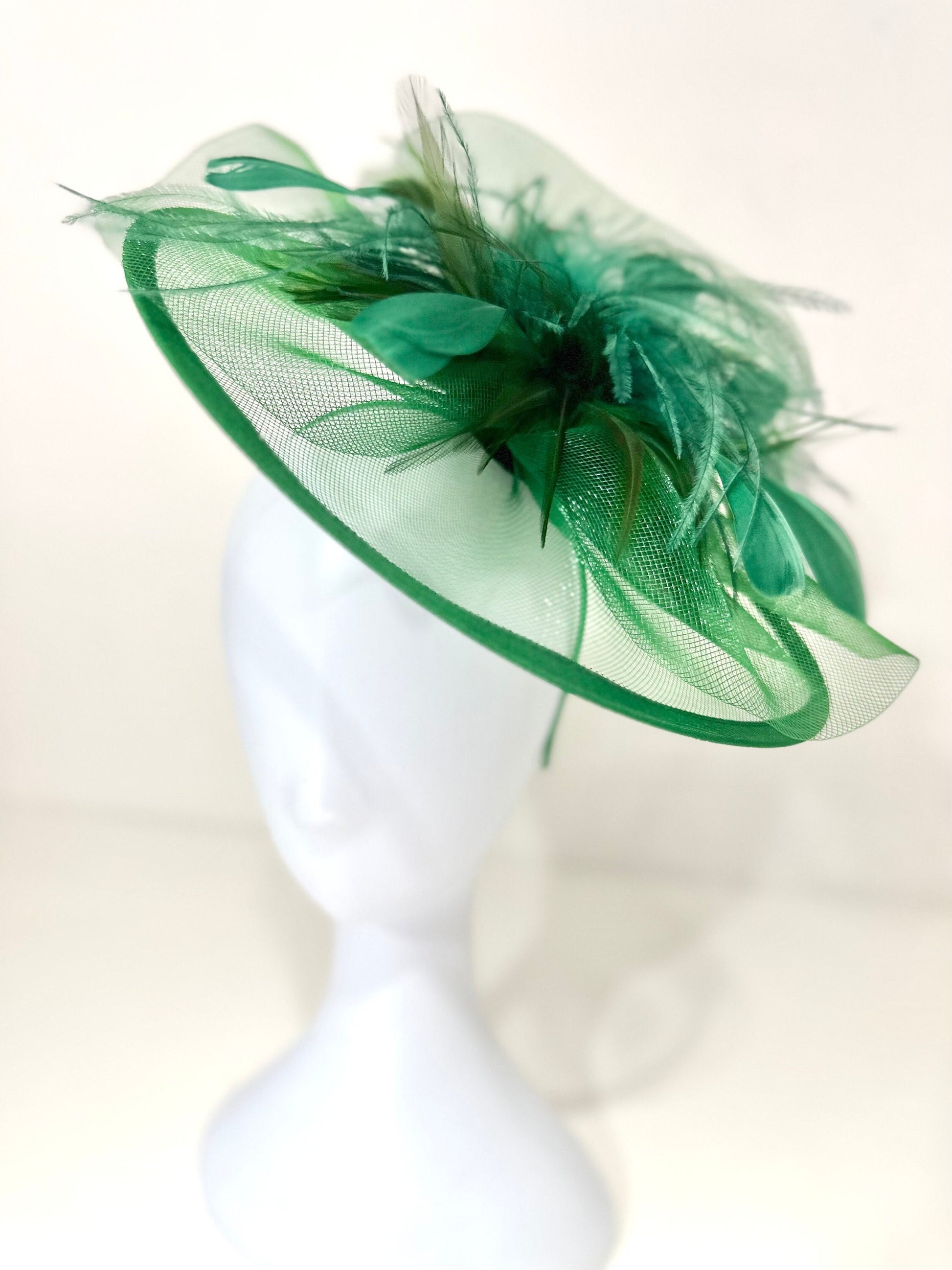 Navy Kentucky Derby Fascinator Headband, Navy,Pink, Green Feather Hat, High Tea Hat, Pink, Navy, Black Fascinator Hat, Church Hat