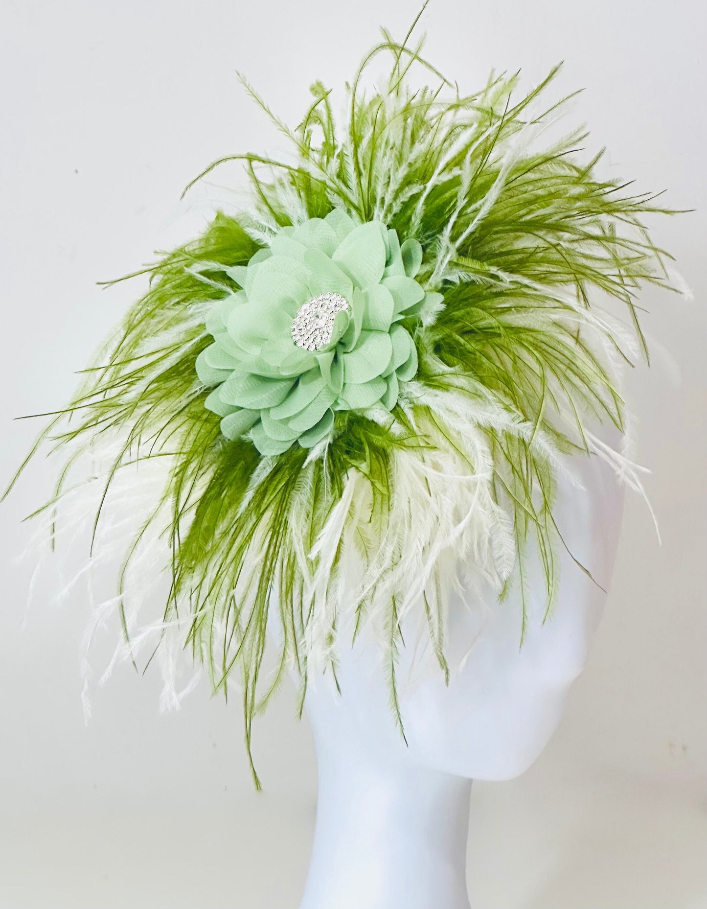 Sage Green Ivory Fascinator Headband, Wedding. Fascinate, Army Green Feather Fascinator Headband, Church Derby Hat, Wedding Fascinator