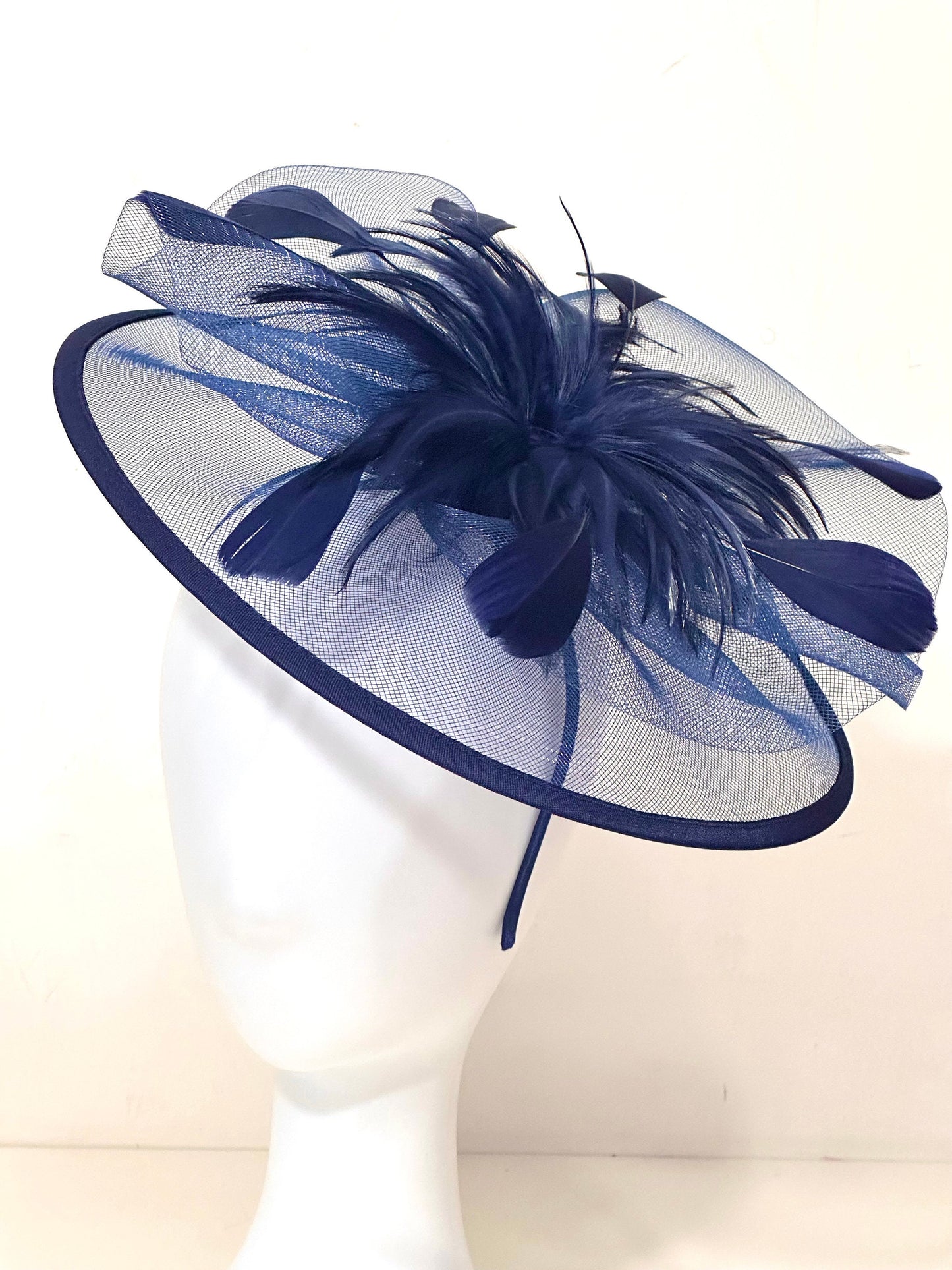 Navy Kentucky Derby Fascinator Headband, Navy,Pink, Green Feather Hat, High Tea Hat, Pink, Navy, Black Fascinator Hat, Church Hat