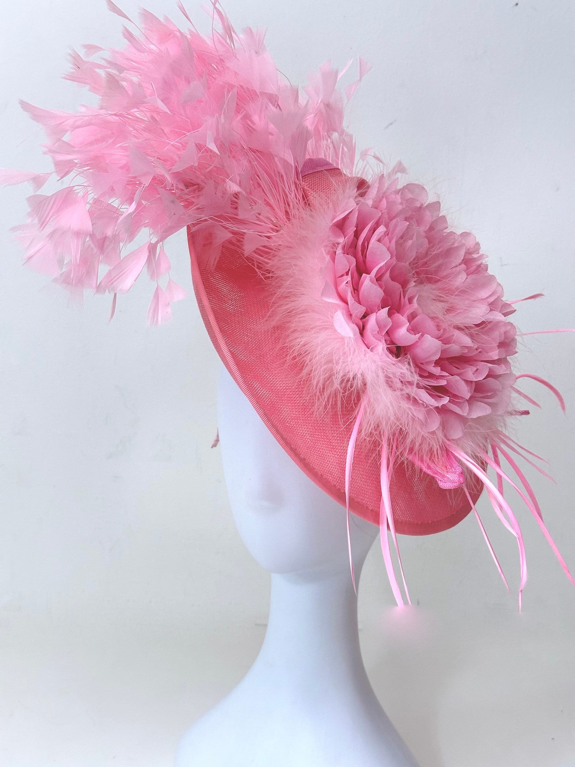 Pink Fascinator Hat, Church Wedding Hat, Derby Fascinator Hat, Pink Hot Pink Derby Hat, Wedding Fascinate, High Tea Party Hat,