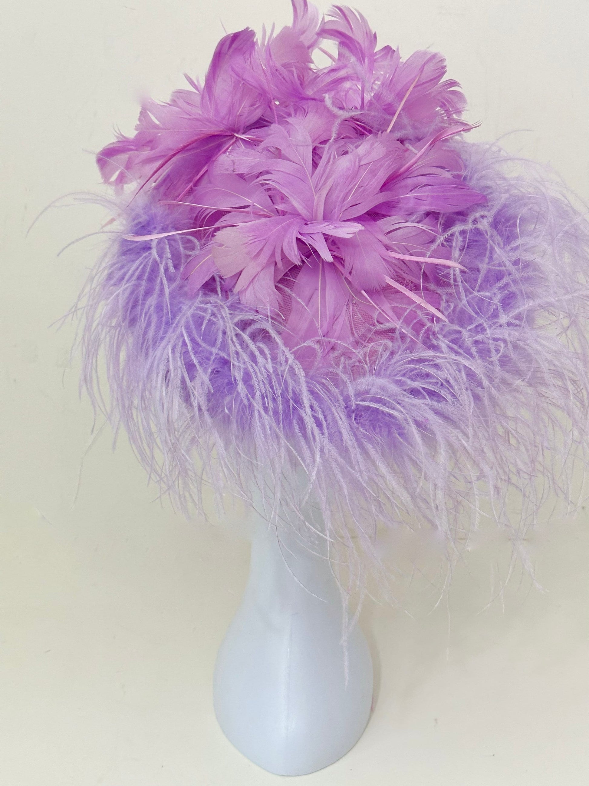 Purple Lavender Lilac Feather Fascinate Hat, Church Derby Fascinator Hat, Garden Tea Party Hat, Feather Fascinate Hat, Wedding Fascinate