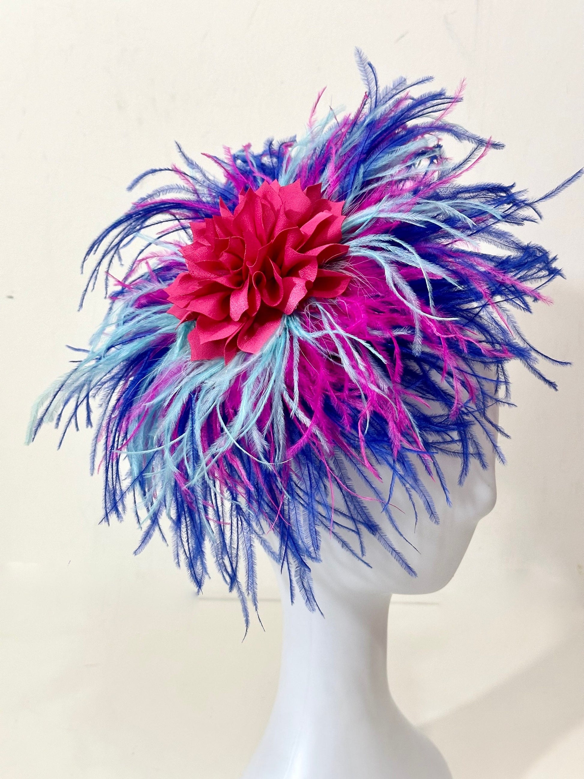 Custom Kentucky Derby Fascinator, Royal Blue Bright Pink Green Navy Blush Beige Ostrich Feather Fascinator Headband, Let me Customize yours!