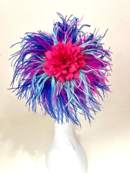 Custom Kentucky Derby Fascinator, Royal Blue Bright Pink Green Navy Blush Beige Ostrich Feather Fascinator Headband, Let me Customize yours!